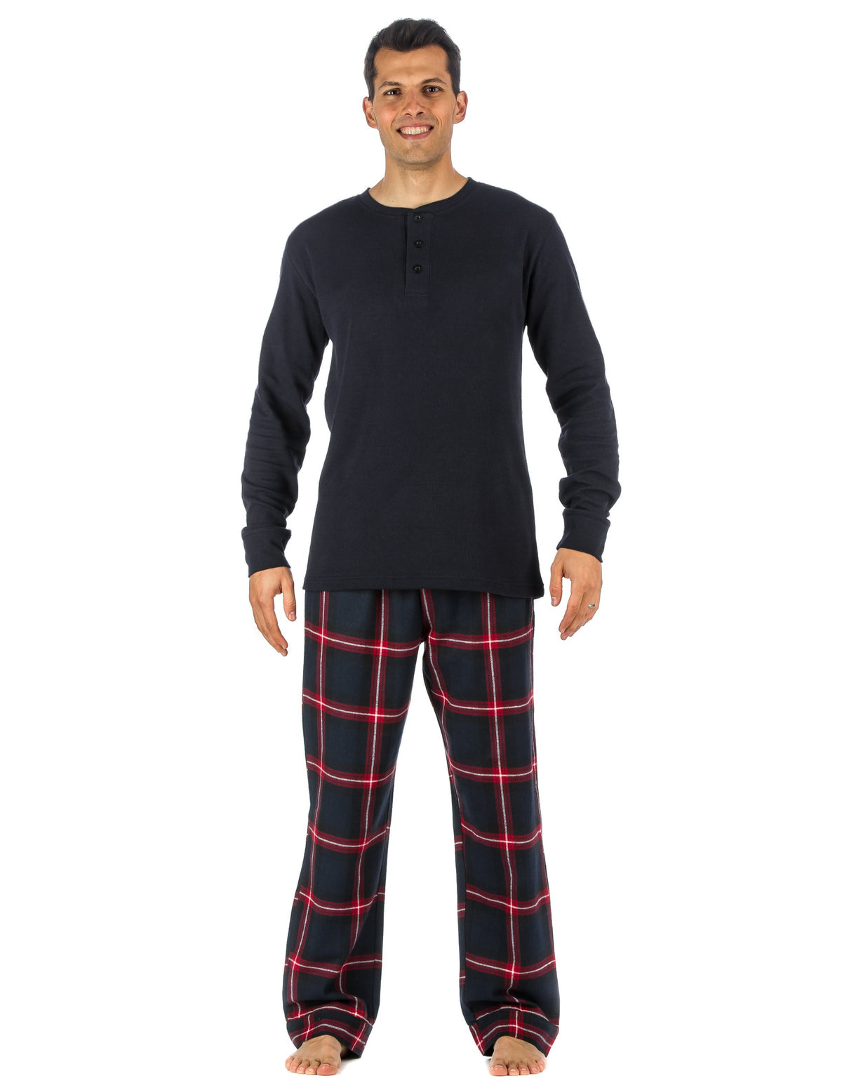 Mens Premium 100% Cotton Flannel Lounge Set - Black-Red Plaid