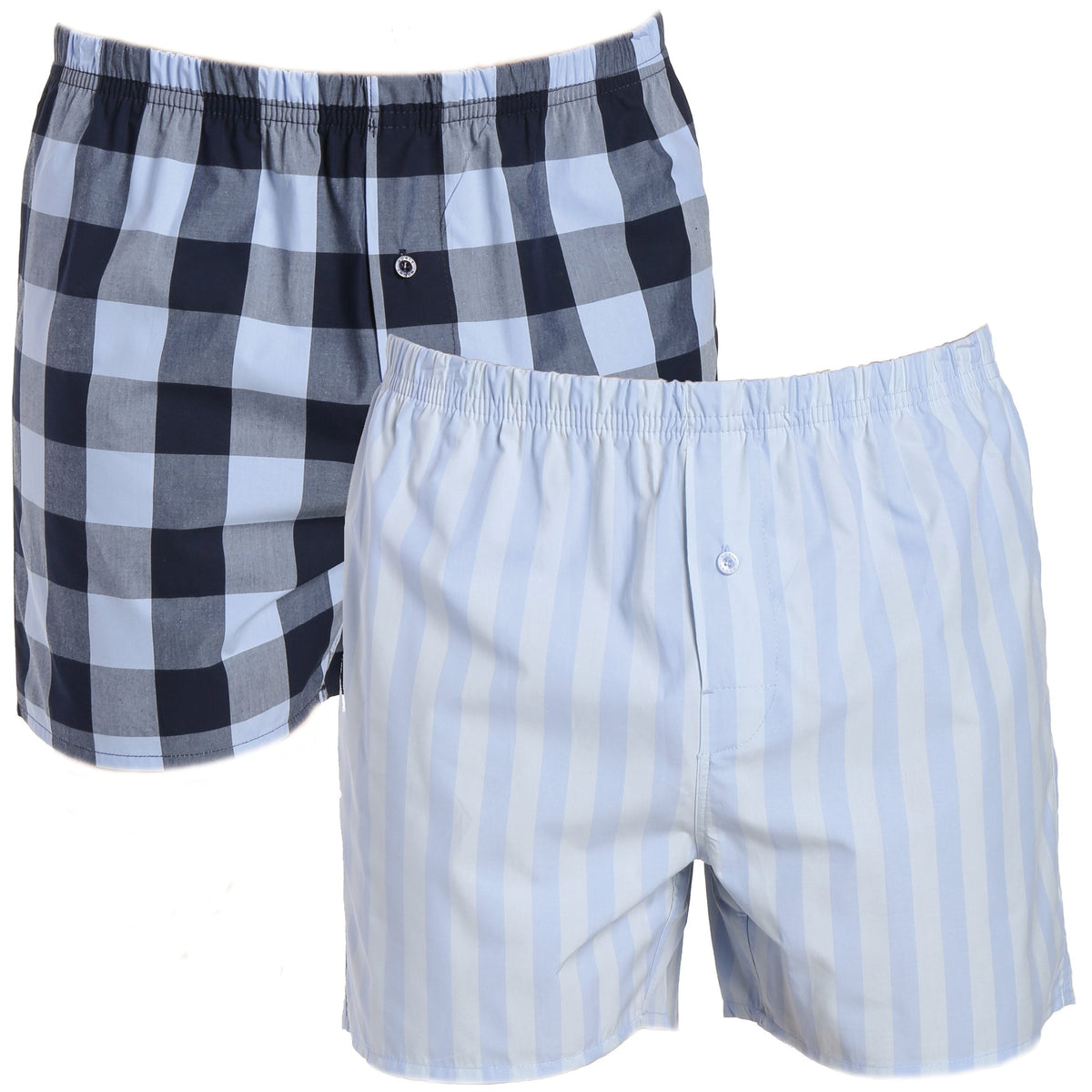 Men's Premium Cotton Boxers - 2 Pack - Gingham-Stripes Blue