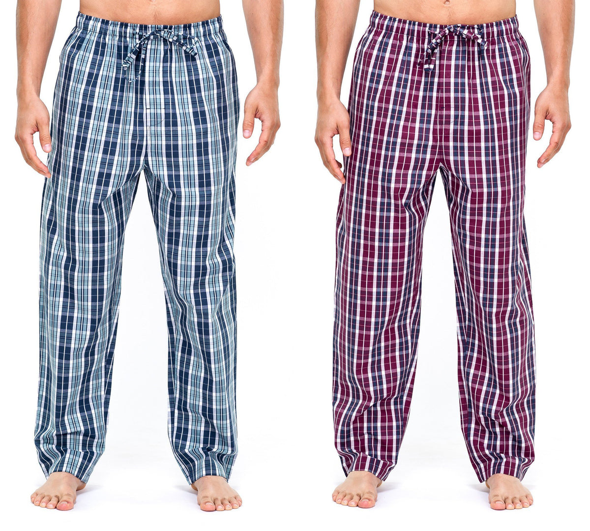 Men's Premium Cotton Lounge/Sleep Pants - 2 Pack - 2-Pack (Navy/Blue - Burgundy/Navy Plaid)