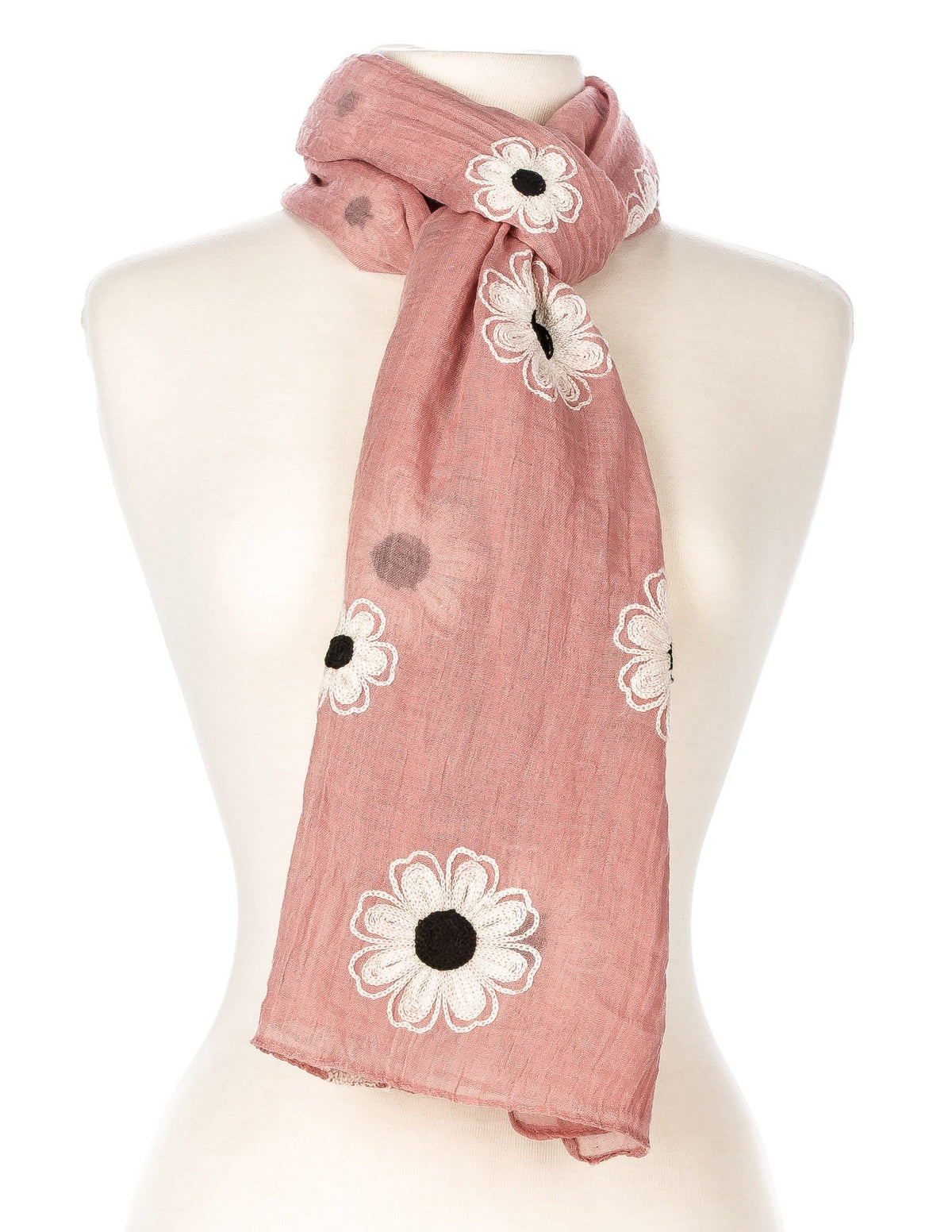 Embroidered Floral Spring Scarf - Pink