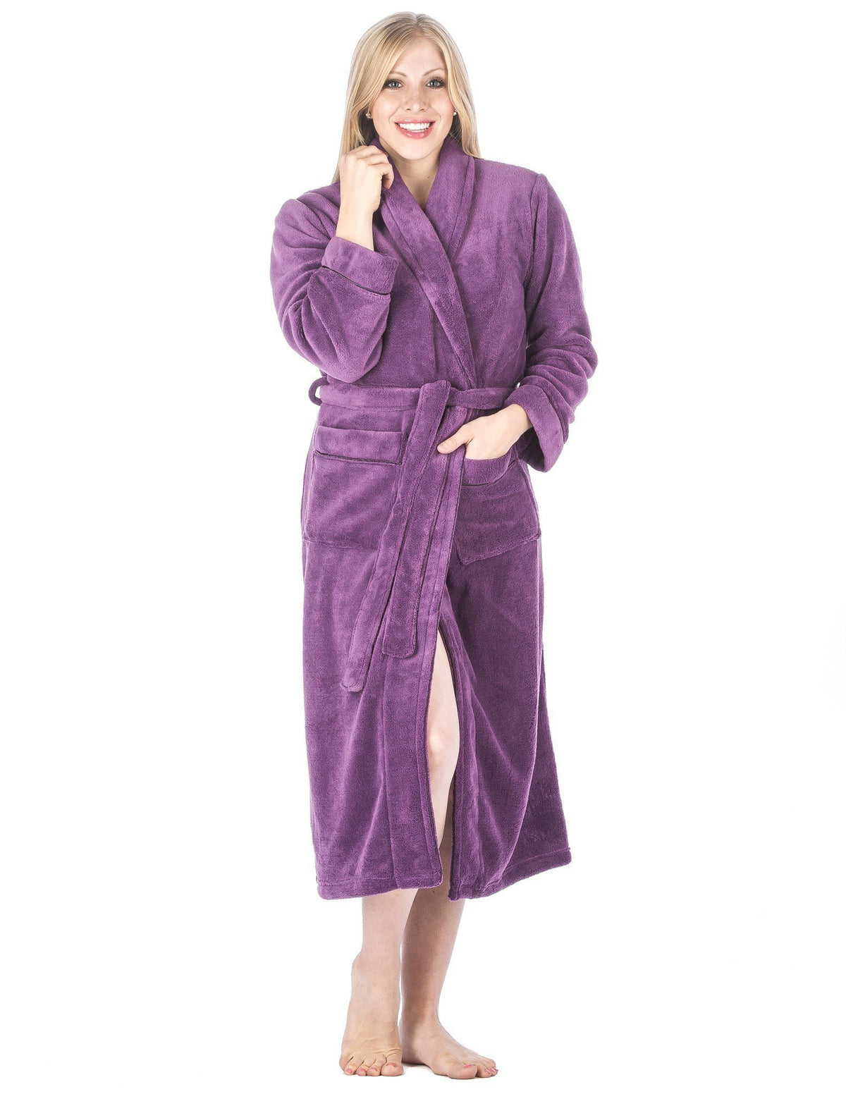 Women's Premium Coral Fleece Plush Spa/Bath Robe - Purple