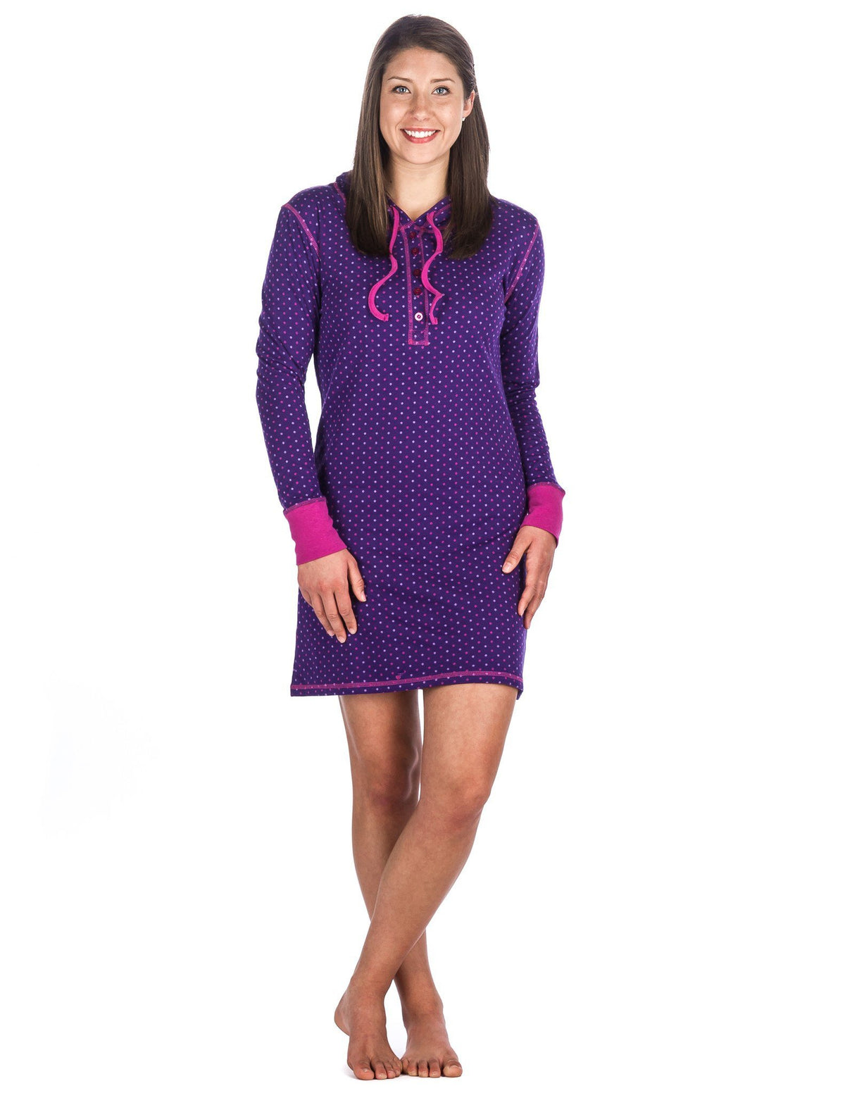 Women's Double Layer Knit Jersey Sleep Hoodie - Polka Dots - Purple