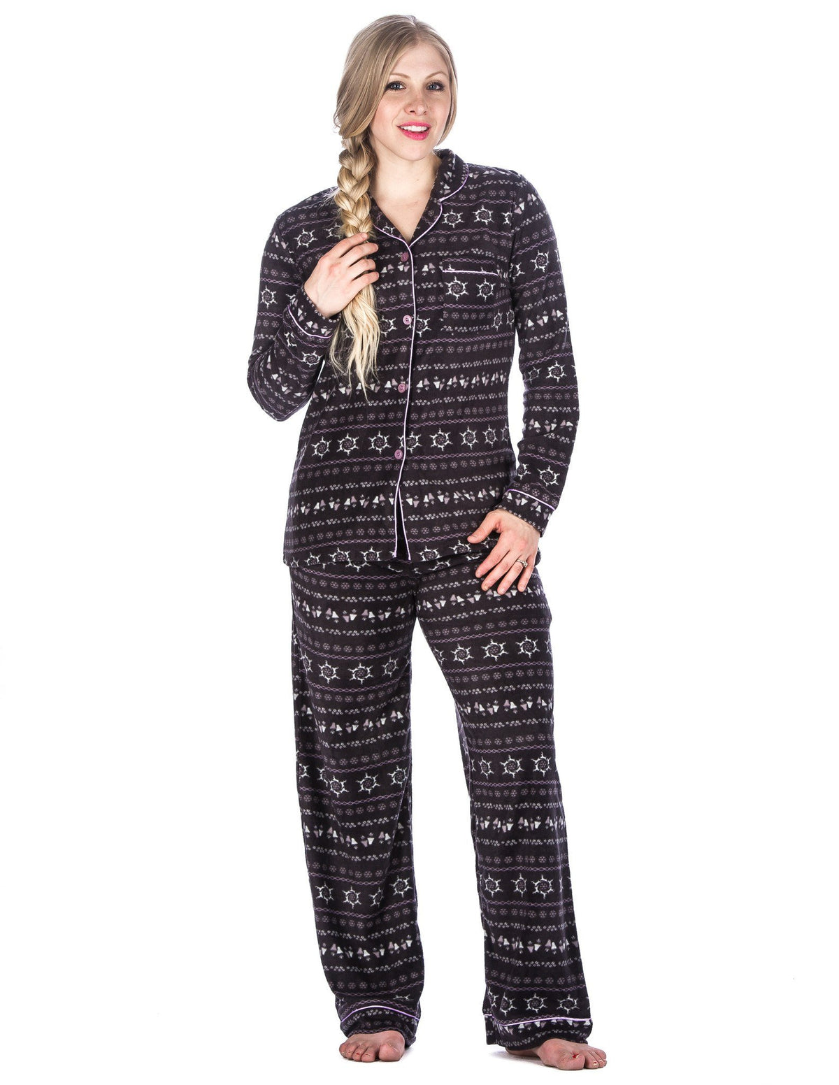 Box Packaged Women's Microfleece Pajama Sleepwear Set - Nordic - Dark Gray