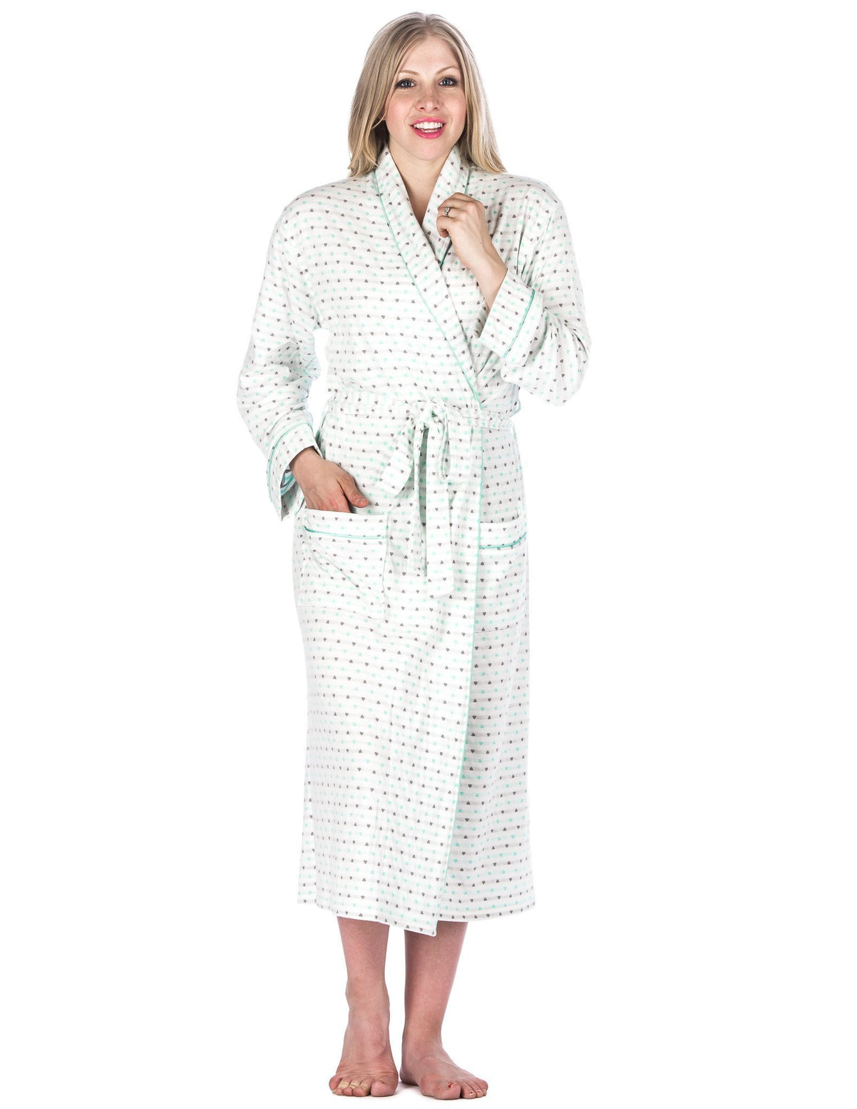 Women's Double Layer Knit Jersey Robe - Hearts - White