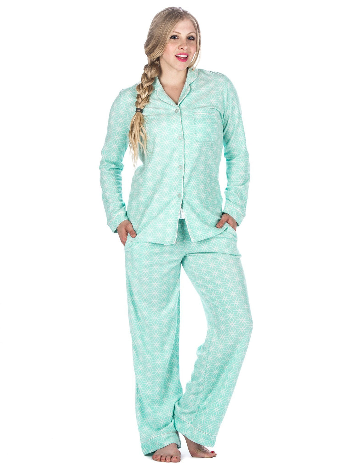 Box Packaged Women's Microfleece Pajama Sleepwear Set - Geoflakes - Blue