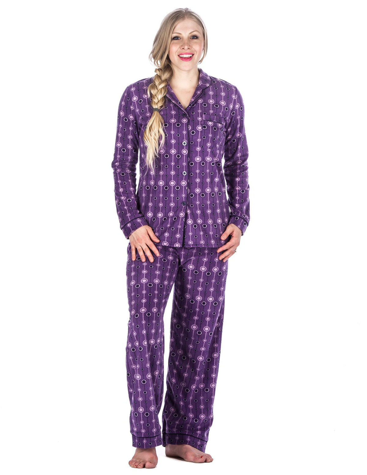 Box Packaged Women's Microfleece Pajama Sleepwear Set - Bubbles - Purple