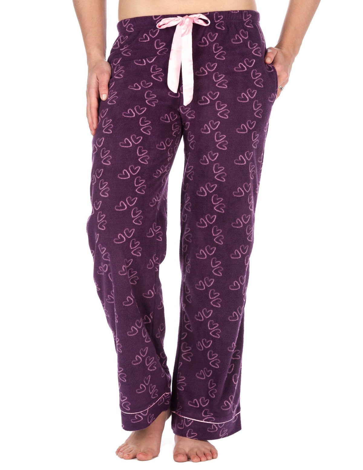 Womens Microfleece Lounge/Sleep Pants - Hearts Purple