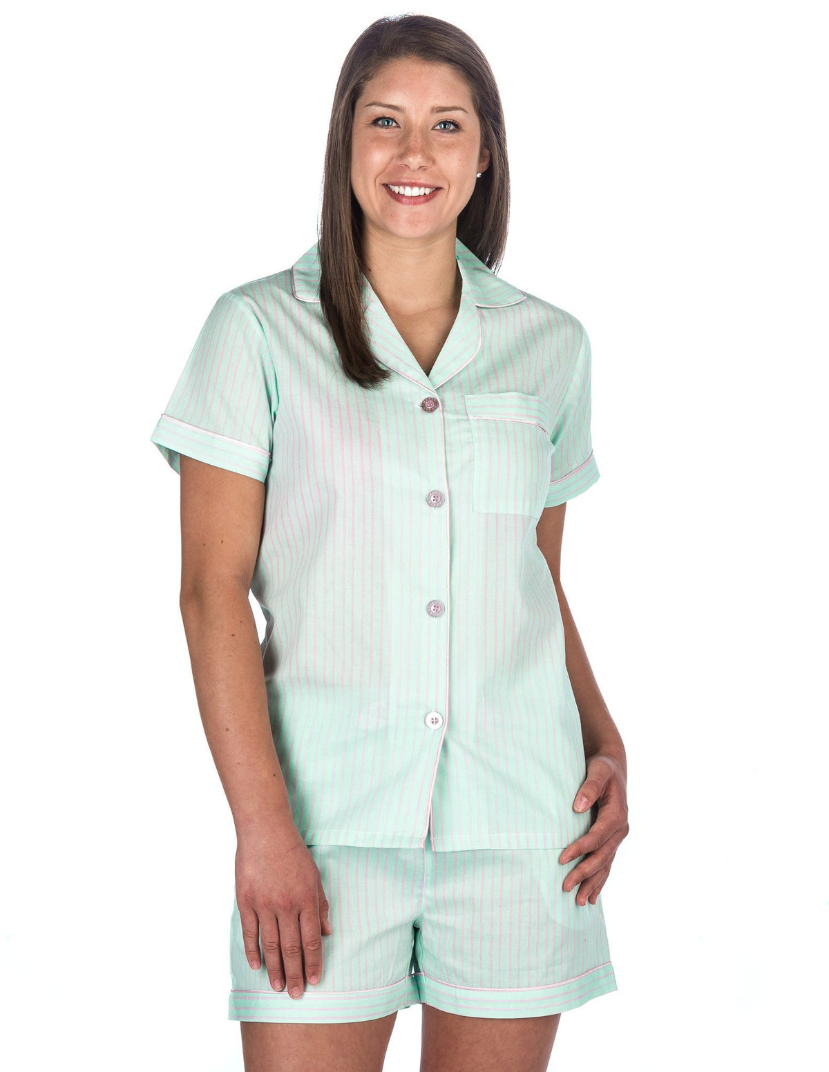 Women's Premium 100% Cotton Poplin Short Pajama Set - Free Stripe - Aqua