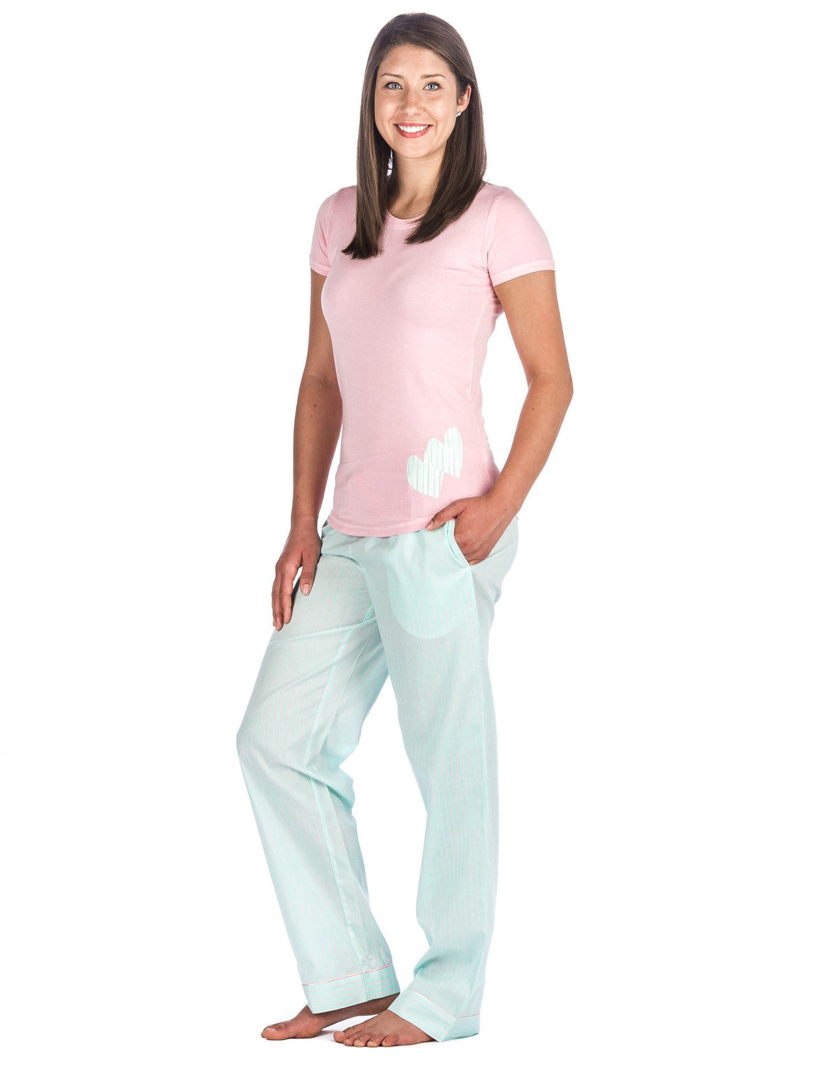 Women's Premium Cotton Poplin Lounge/Sleepwear Set - Free Stripe - Aqua/Pink