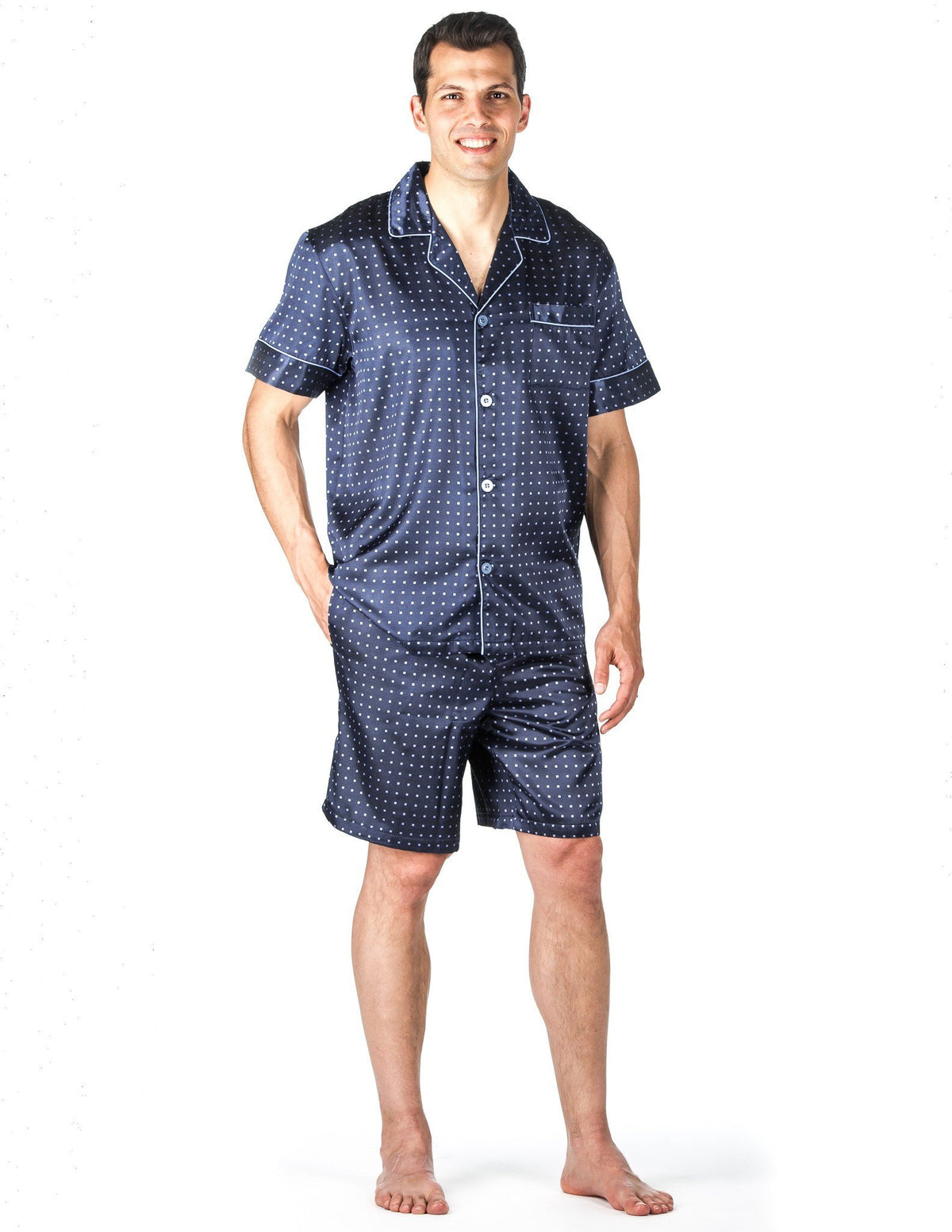 Men's Premium Satin Short Pajama Set - Floating Squares