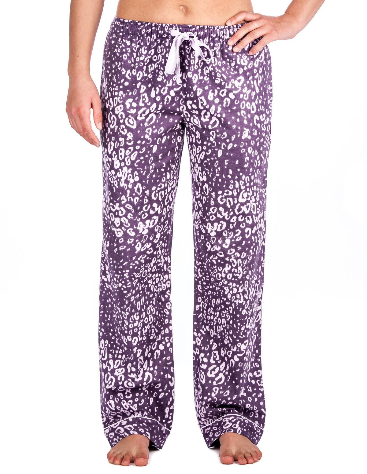 Relaxed Fit Womens 100% Cotton Flannel Lounge Pants - Leopard Purple