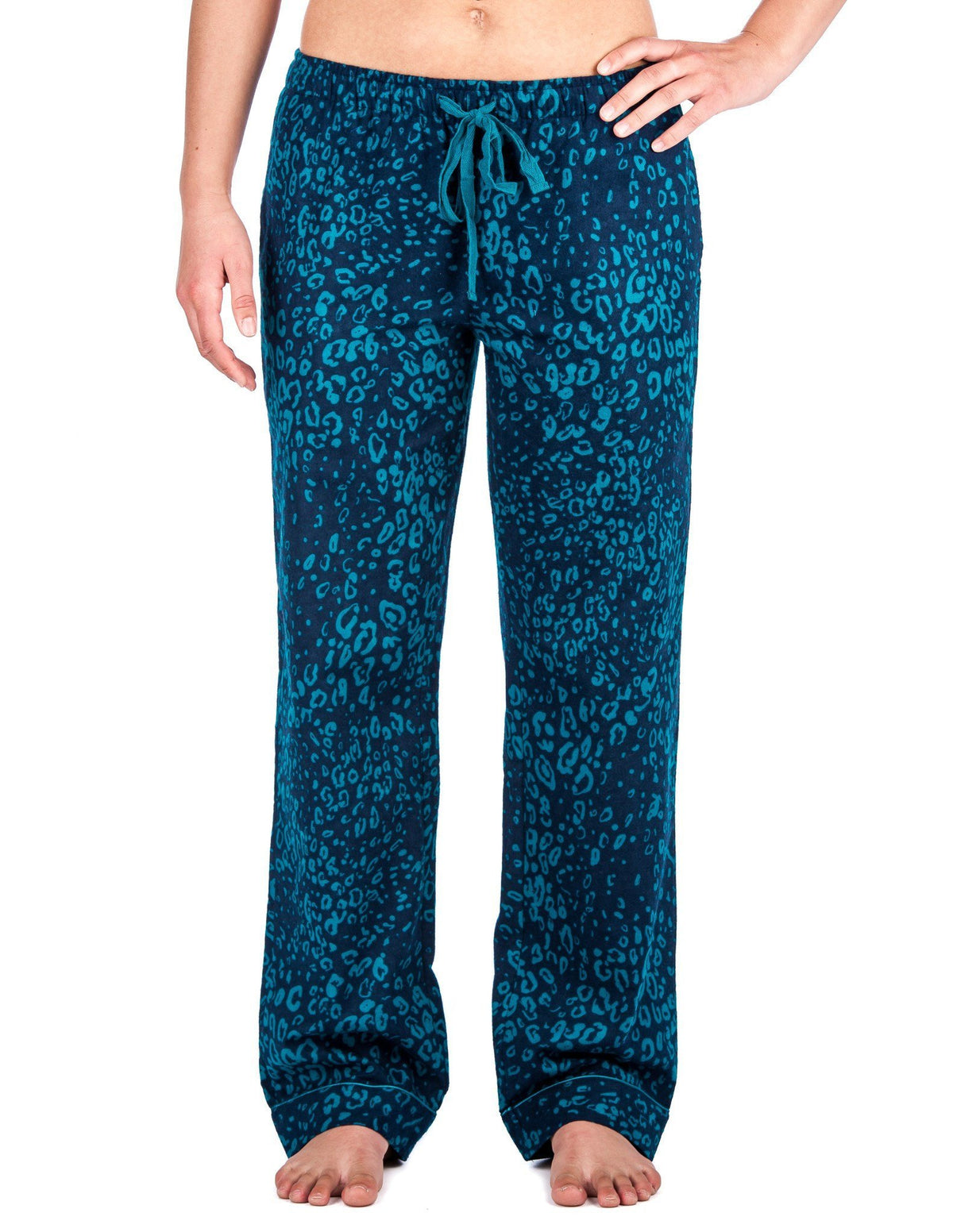 Relaxed Fit Womens 100% Cotton Flannel Lounge Pants - Leopard Blue