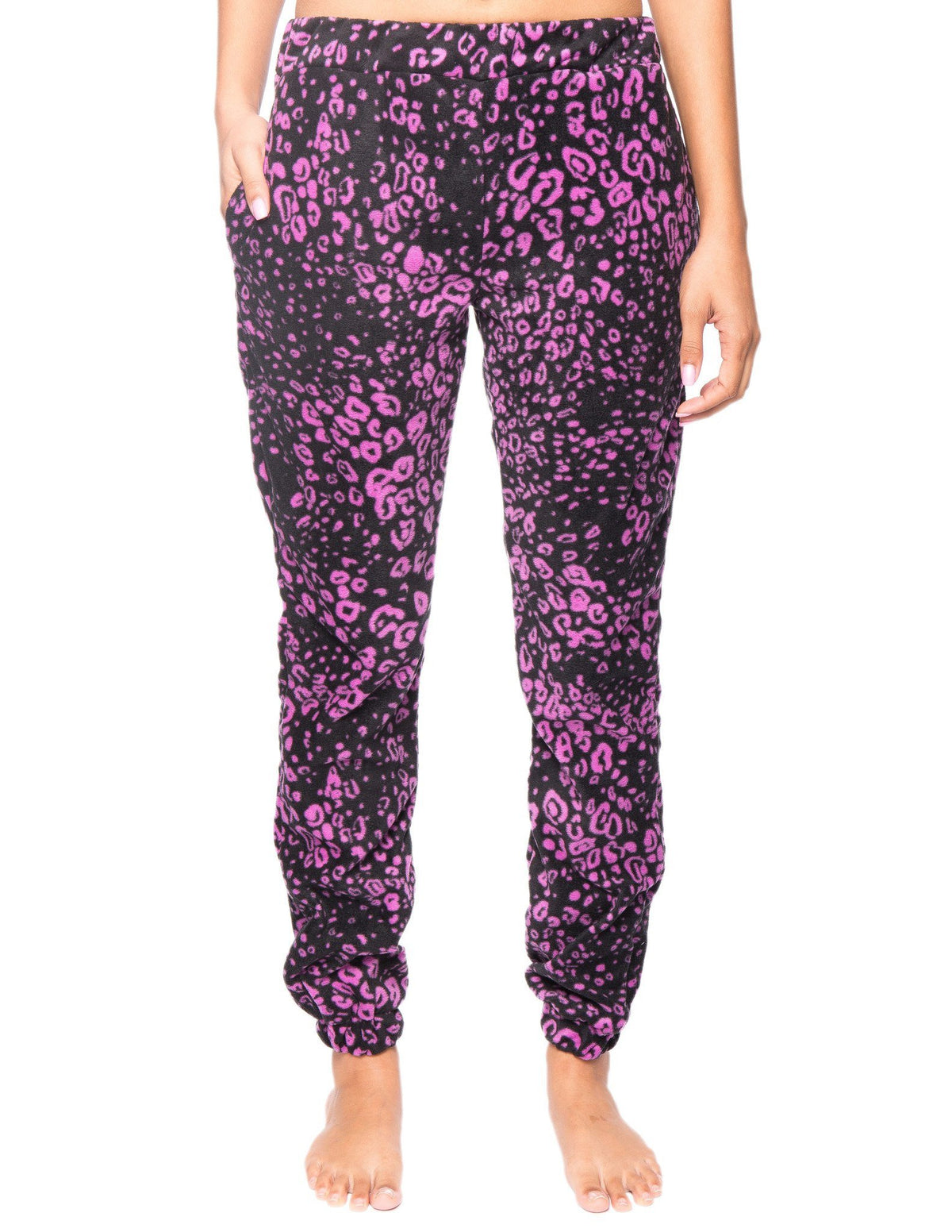 Women's Premium Microfleece Jogger Lounge Pant - Leopard Black/Purple