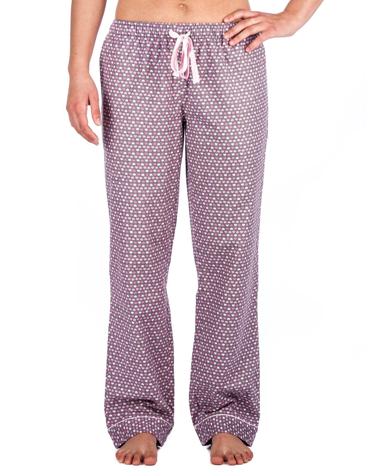 Relaxed Fit Womens 100% Cotton Flannel Lounge Pants - Hearts Pink