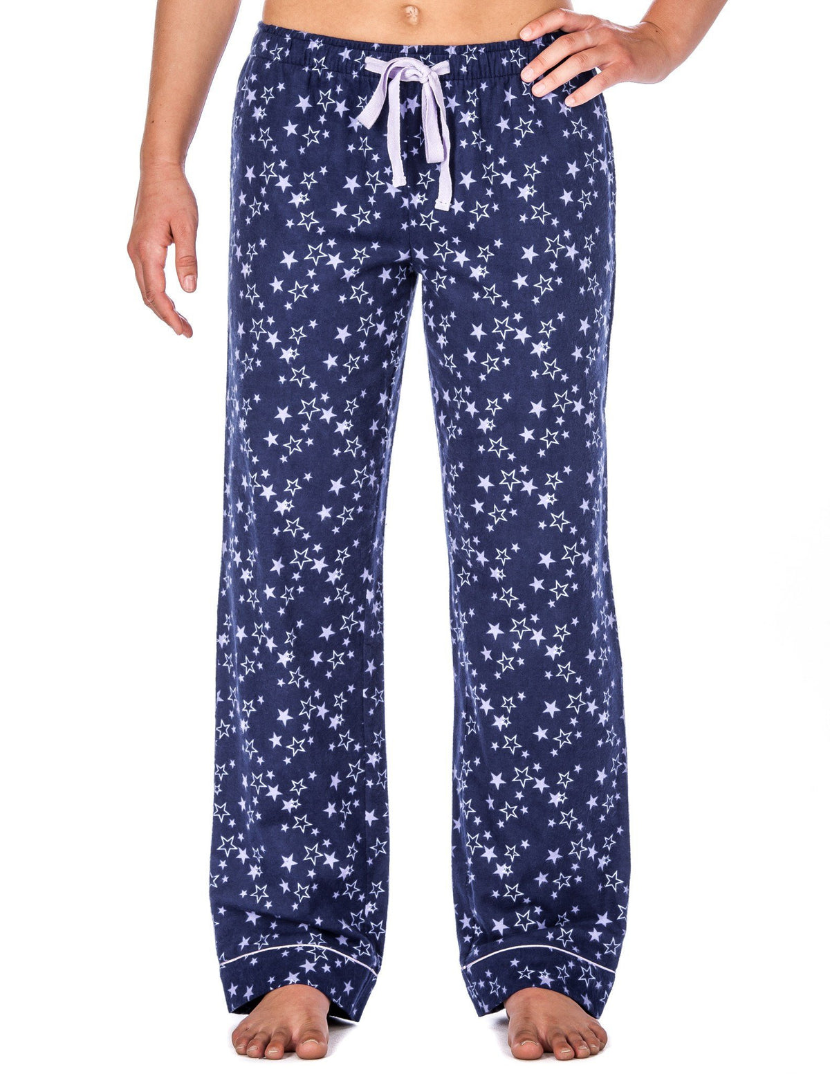 Relaxed Fit Womens Premium 100% Cotton Flannel Lounge Pants - Starry Night - Blue