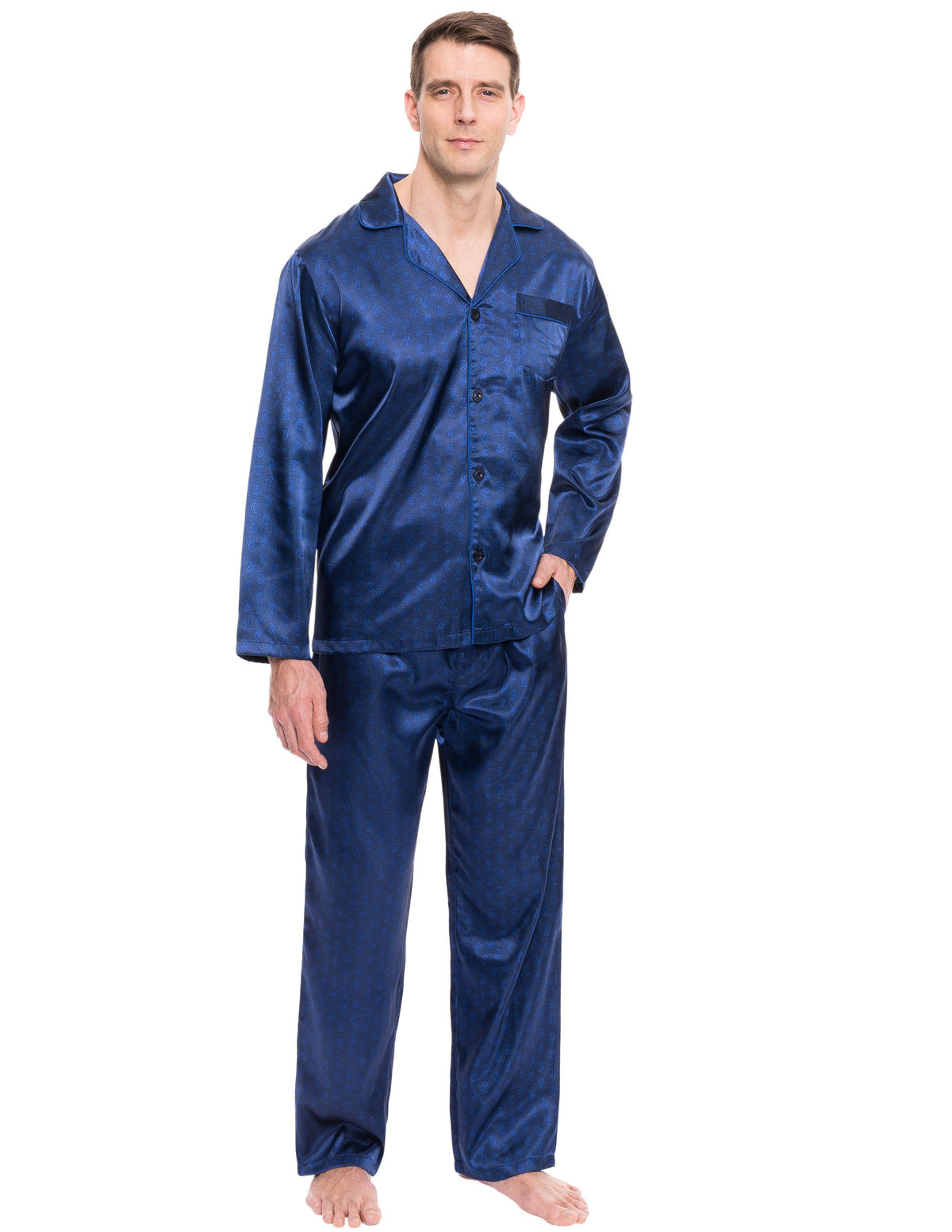 Mens Satin Sleepwear/Pajama Set - Paisley Blue