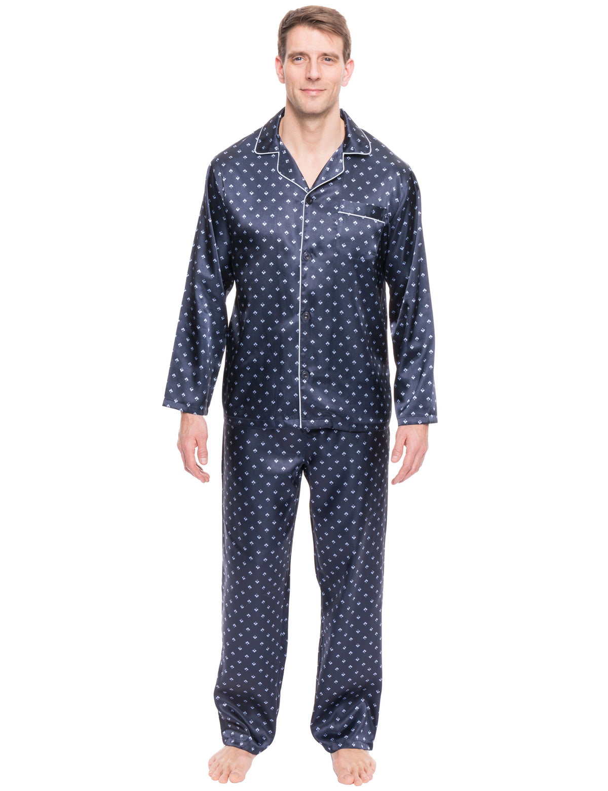Mens Satin Sleepwear/Pajama Set - Diamond Squares Dark Blue