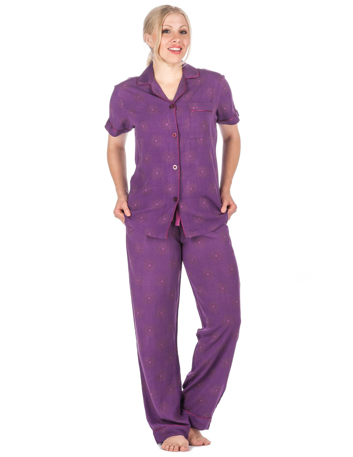 Women's Cool Breeze Woven Short Sleeve Pajama Set - Celebration - Purple