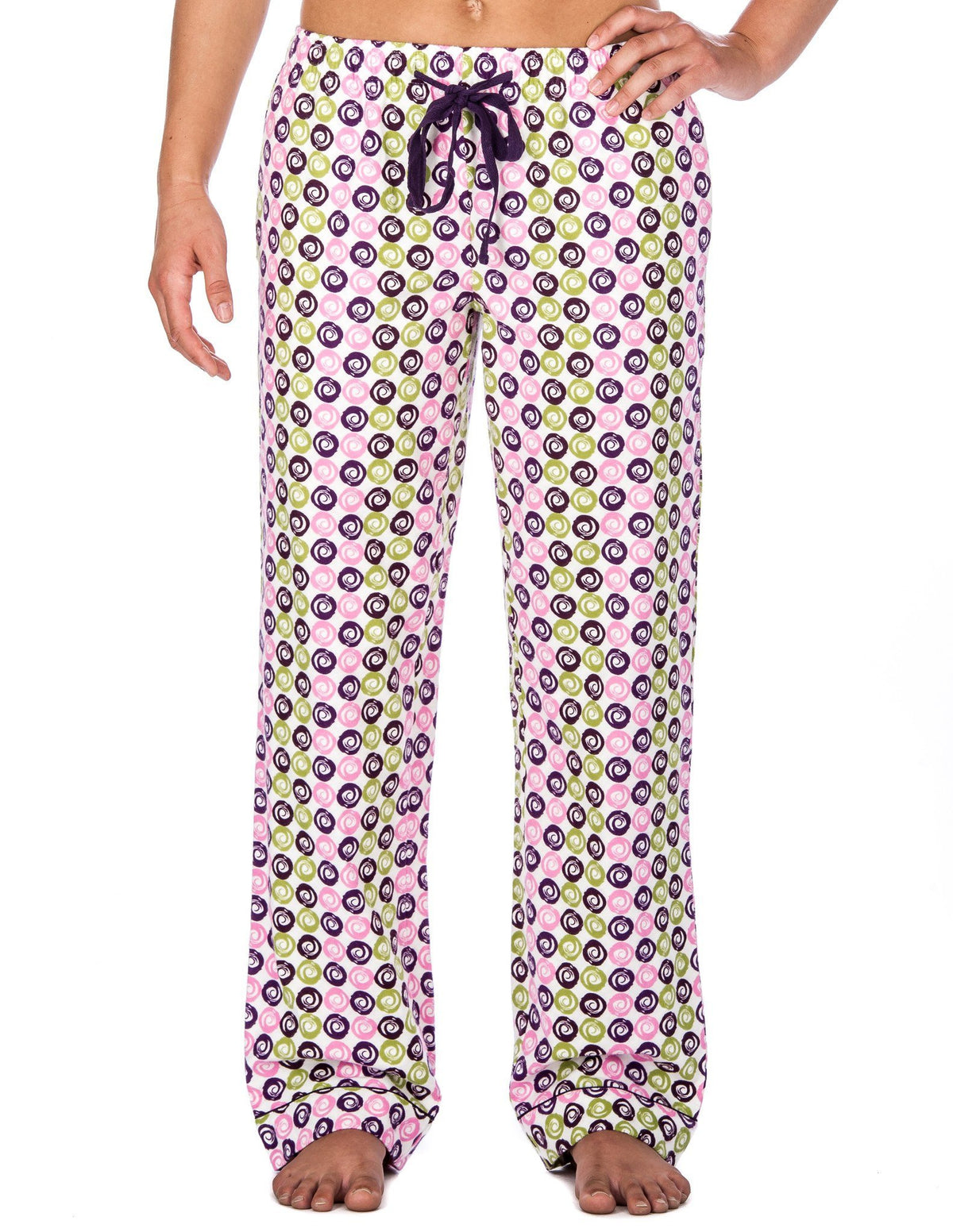 Relaxed Fit Womens Premium 100% Cotton Flannel Lounge Pants - Swirly Daze - Purple/Green