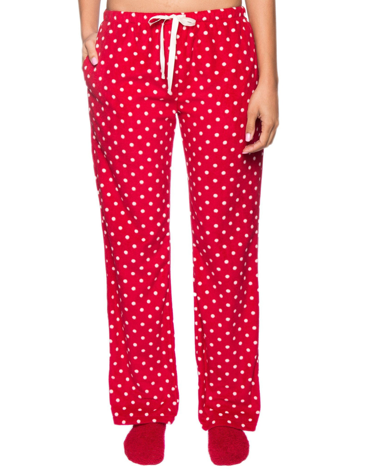 Womens Microfleece Lounge/Sleep Pants - Dots Diva Red/White