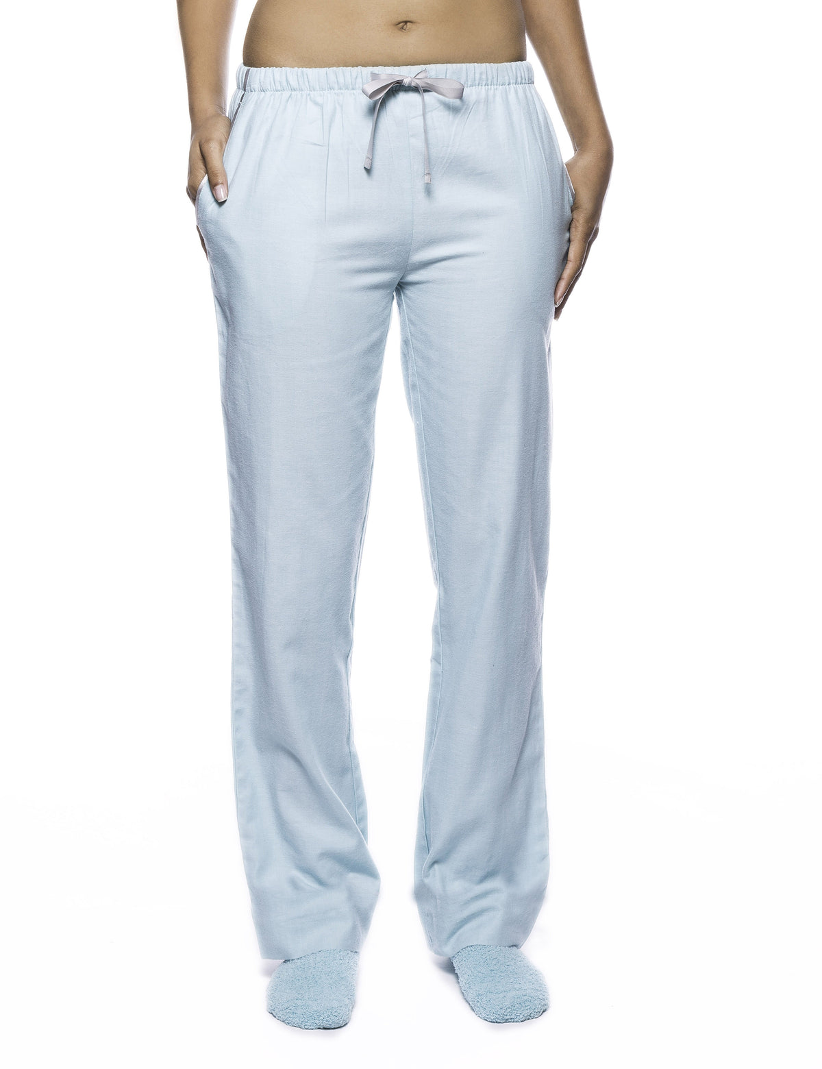 Womens Premium 100% Cotton Flannel Lounge Pants - Herringbone Aqua