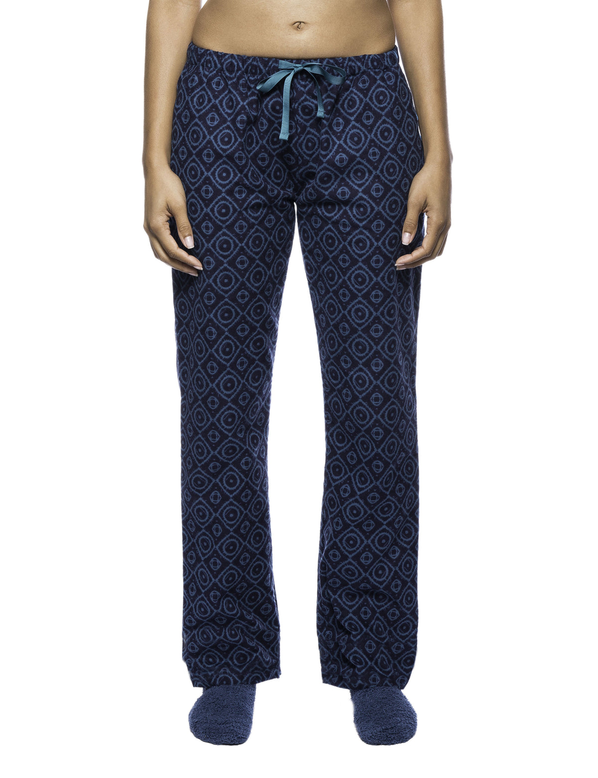 Womens Premium 100% Cotton Flannel Lounge Pants - Moroccan Navy/Teal
