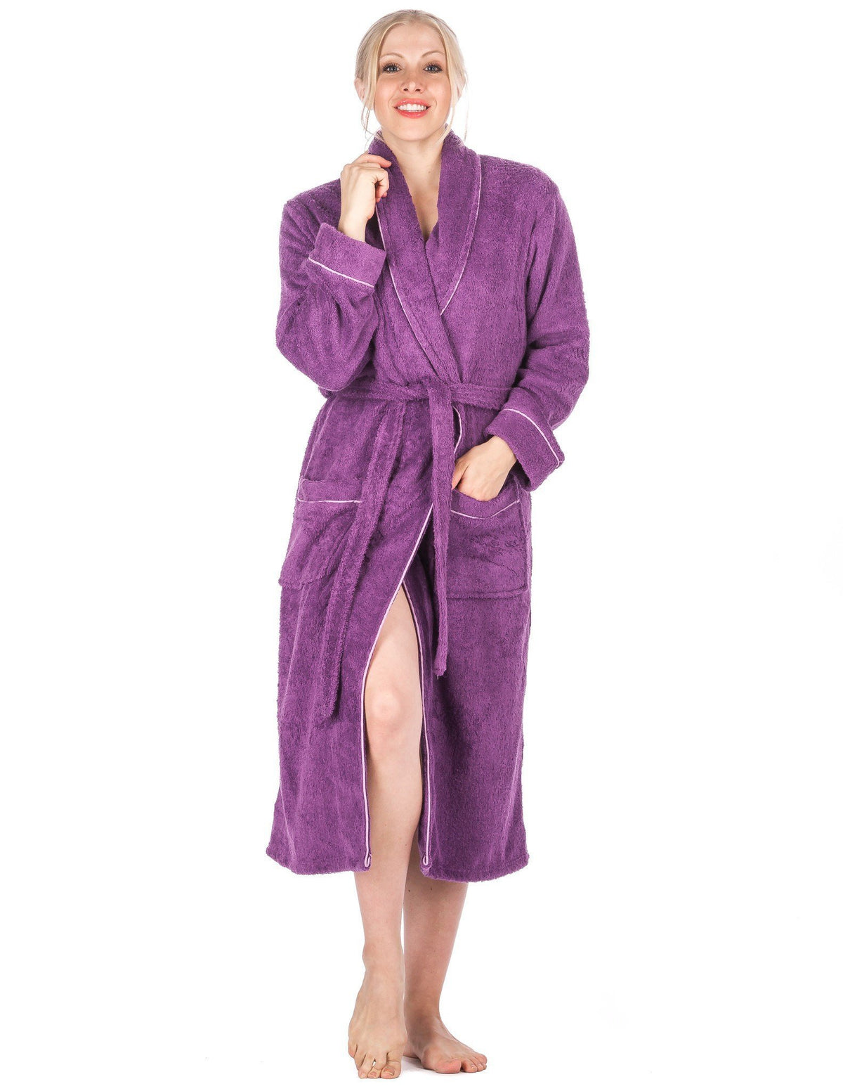 Women's 100% Cotton Terry Bathrobe - Purple
