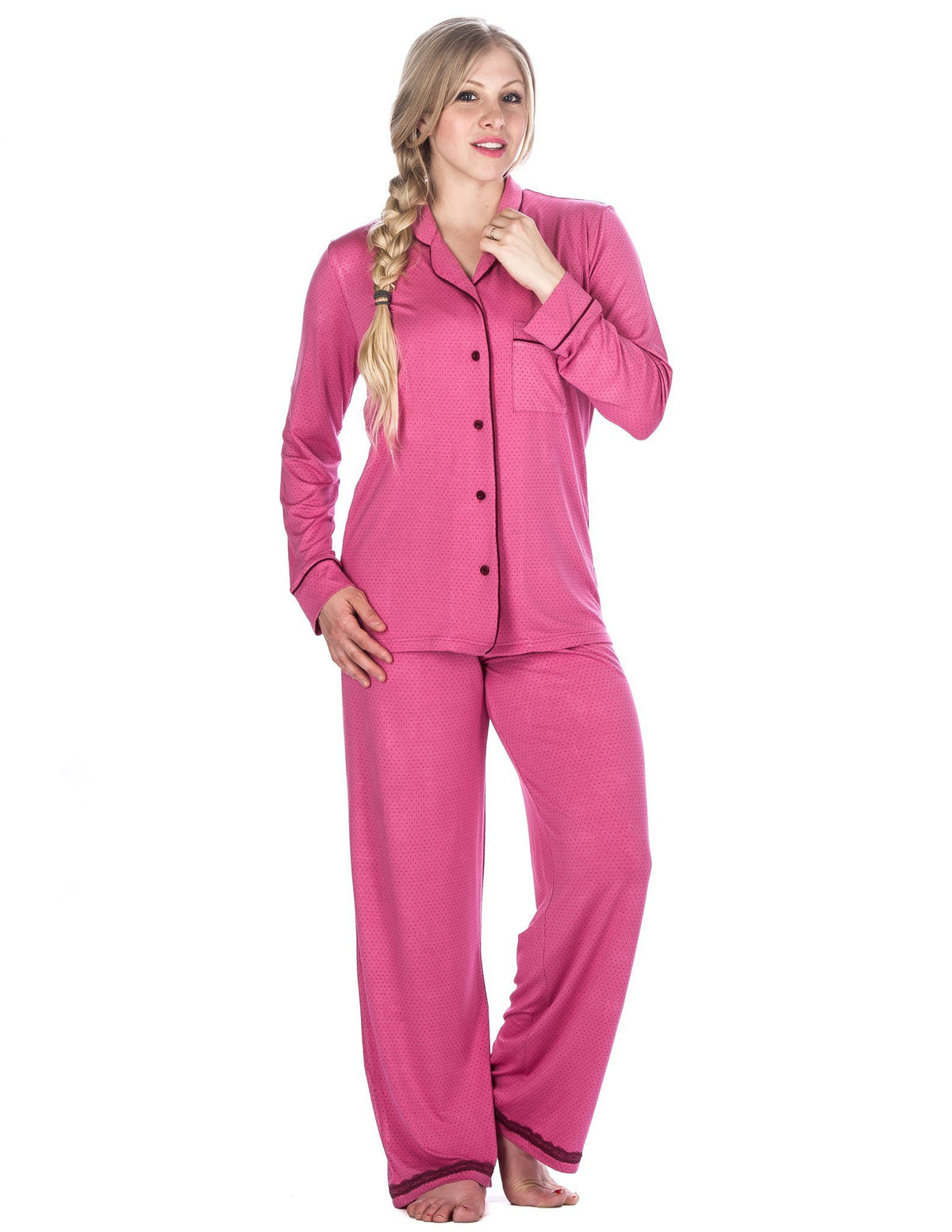 Women's Cool Knit Pajama Set - Pindots Fuchsia