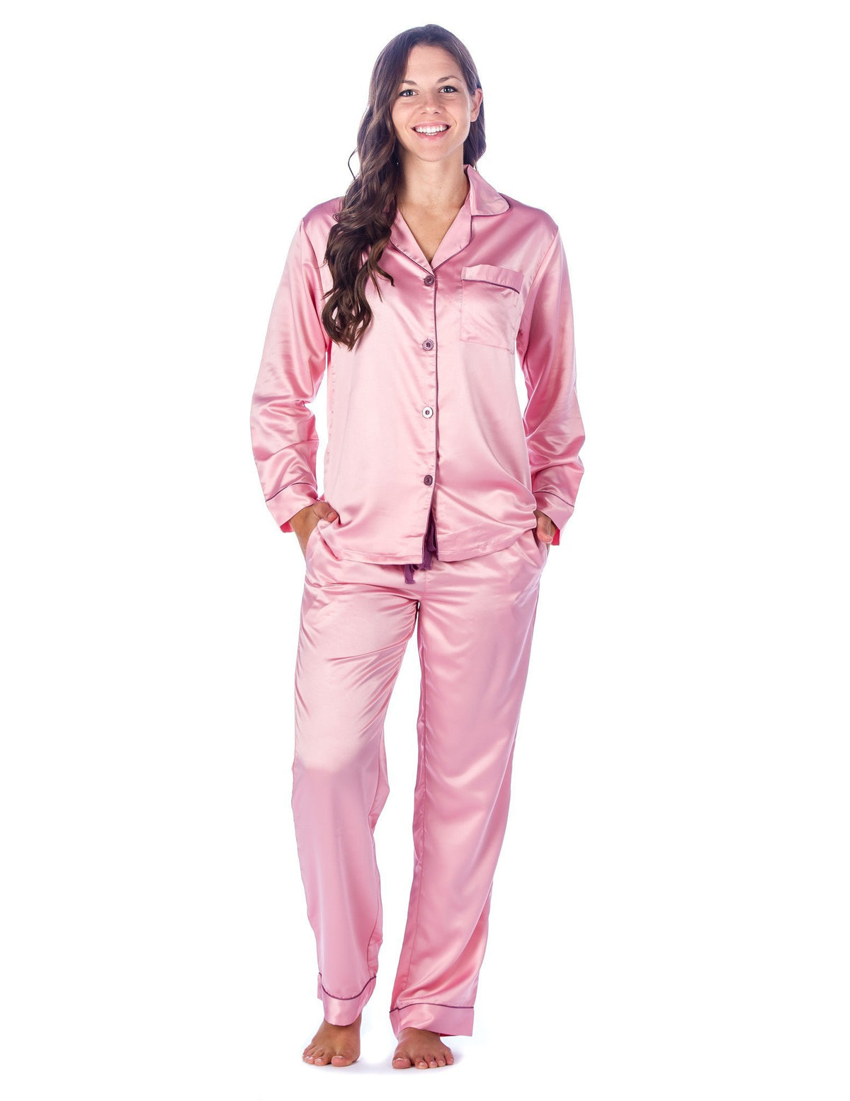 Women's Premium Satin Pajama Sleepwear Set - Pink