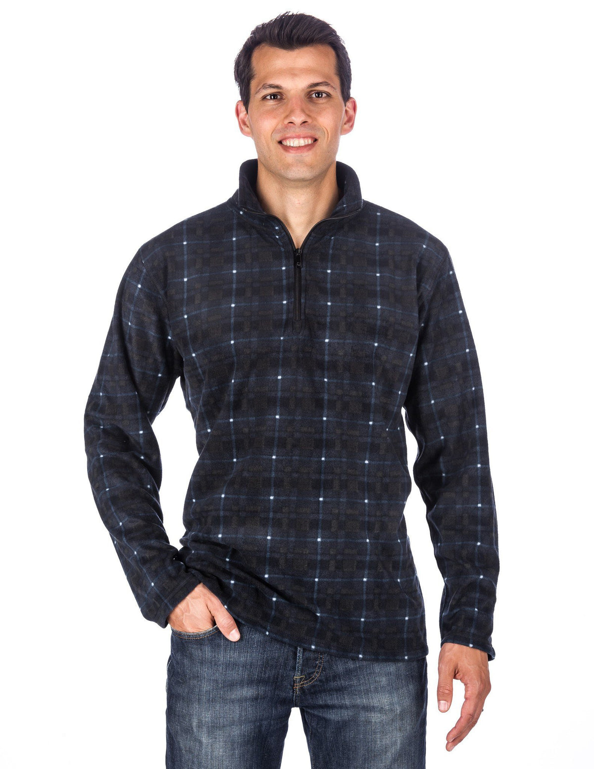 Men's Microfleece Half-Zip Pullover - Plaid Blue