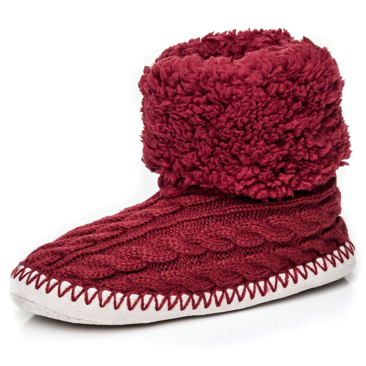 Women's Fuzzy Delight Cable Knit Indoor Short Boot Slippers - Red