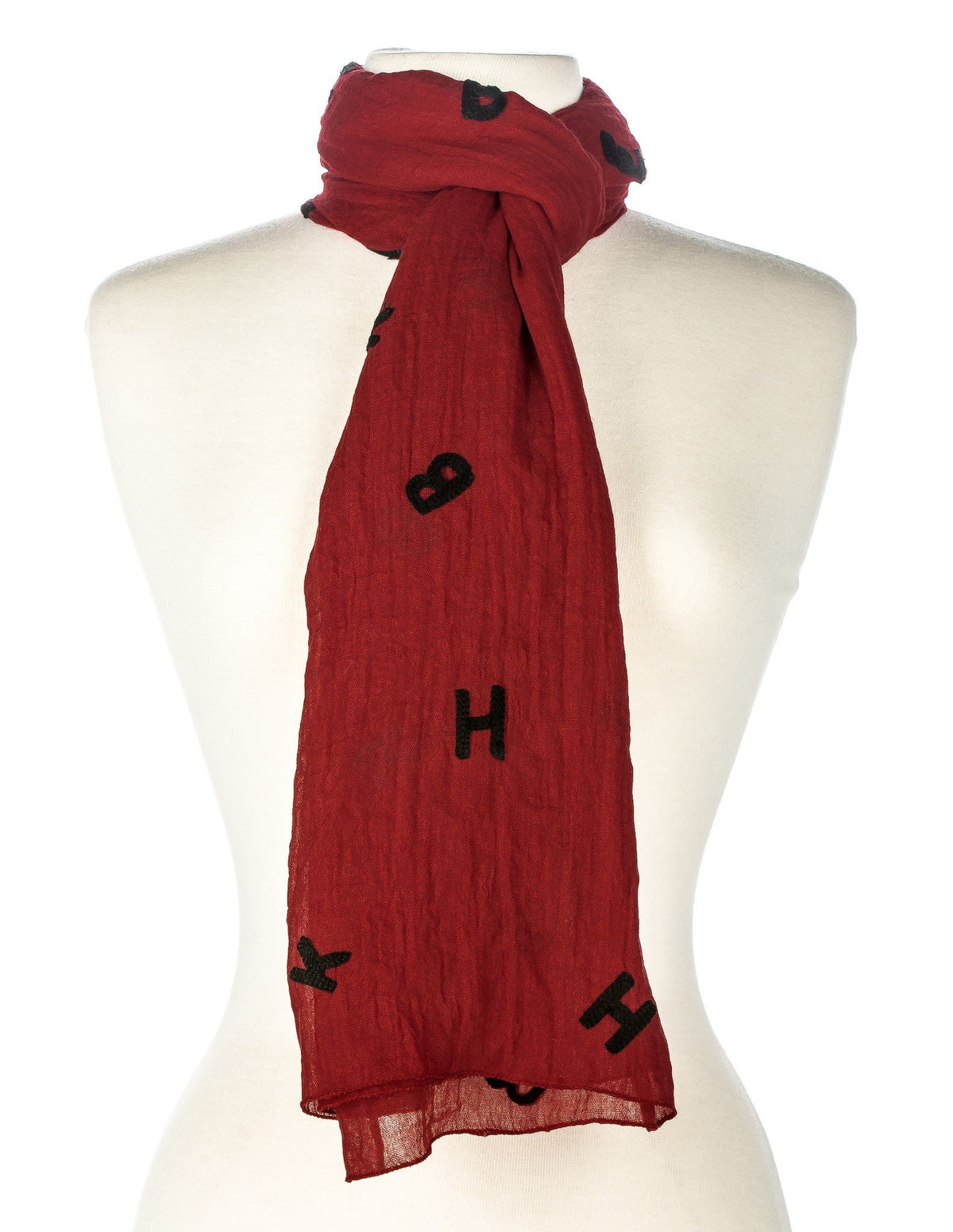 Embroidered Alphabets Spring Scarf - Red