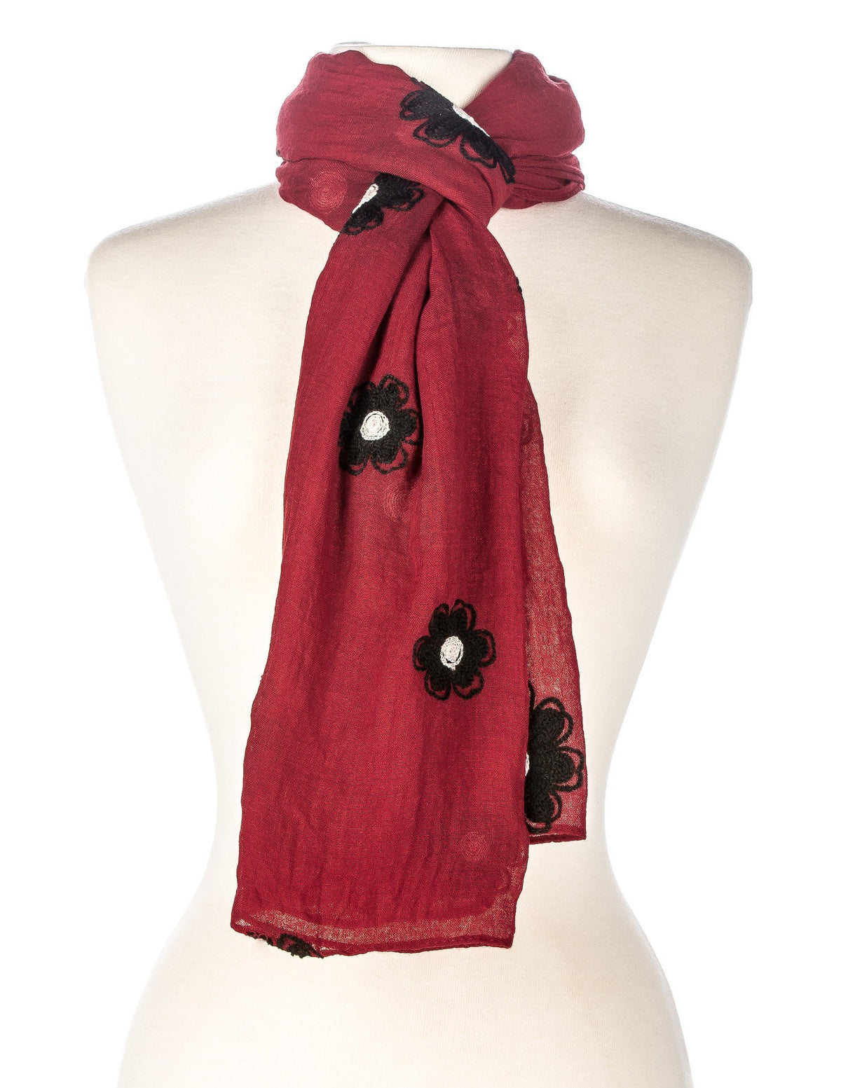 Embroidered Floral Spring Scarf - Red