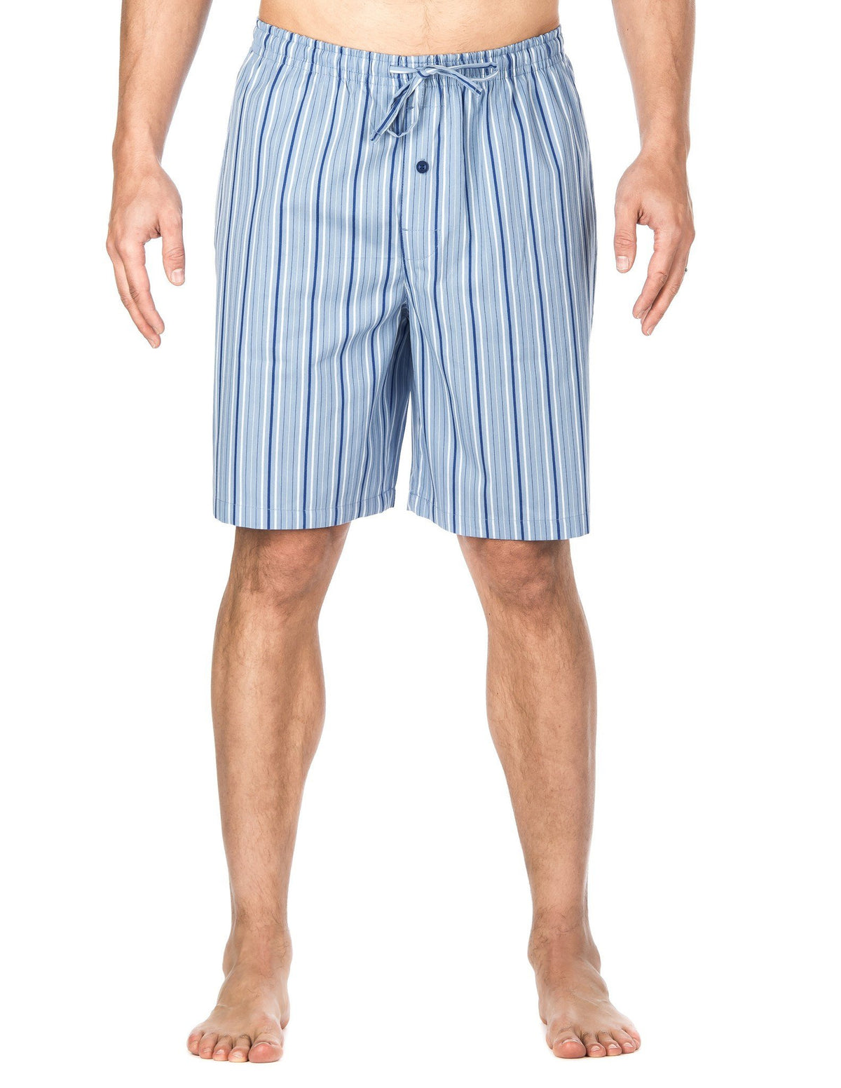 Men's Premium Cotton Lounge/Sleep Shorts - Stripes Light Blue