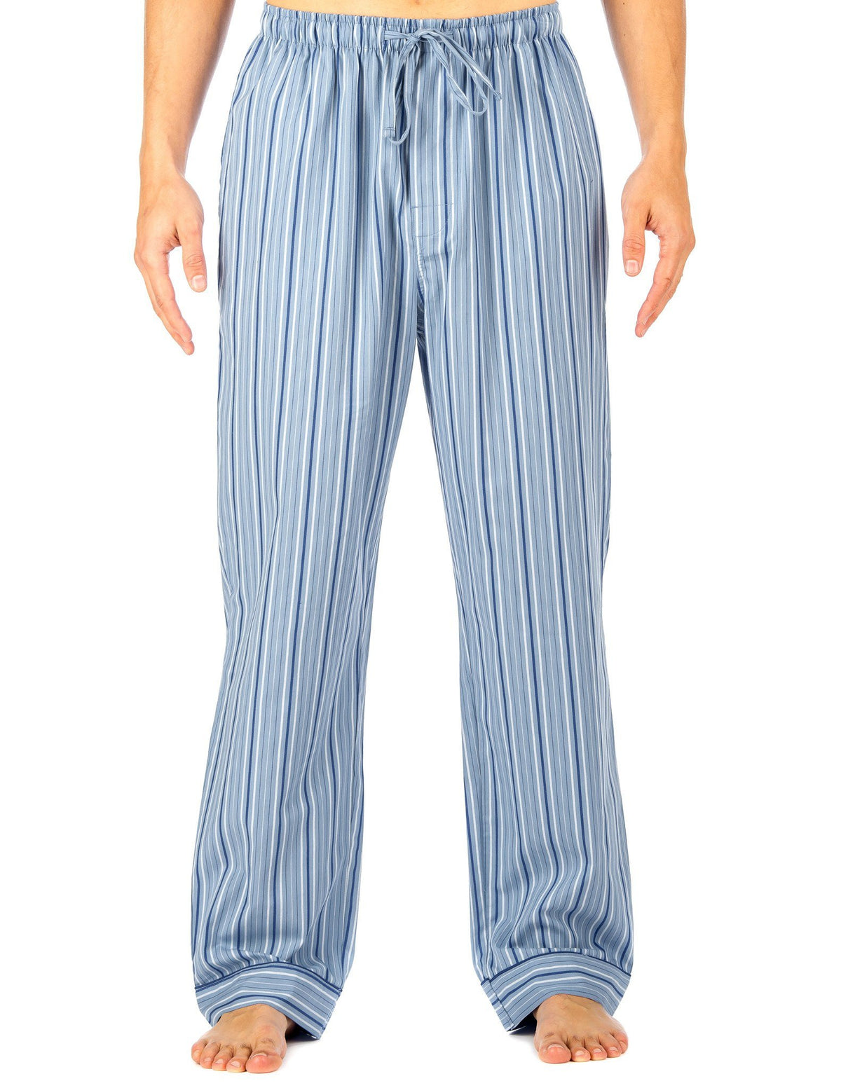 Men's 100% Cotton Comfort-Fit Sleep/Lounge Pants - Stripes Light Blue