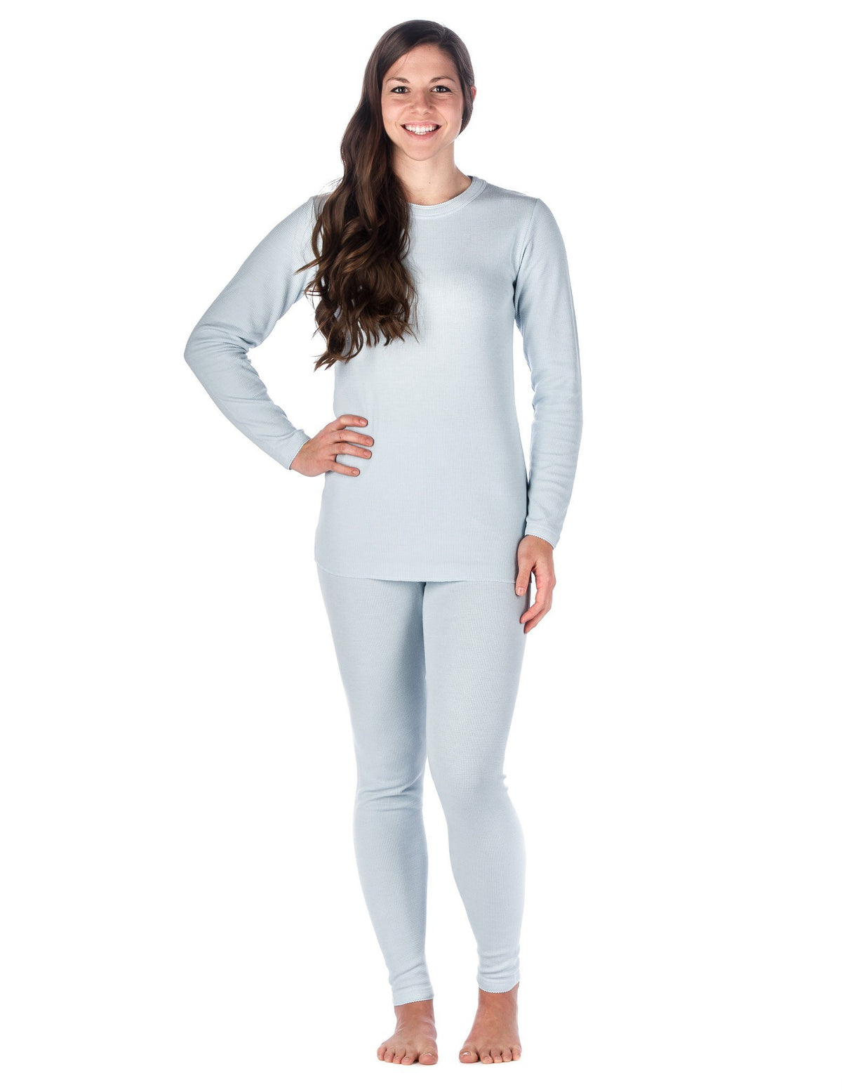 Women's Classic Waffle Knit Thermal Top and Bottom Set - Light Blue