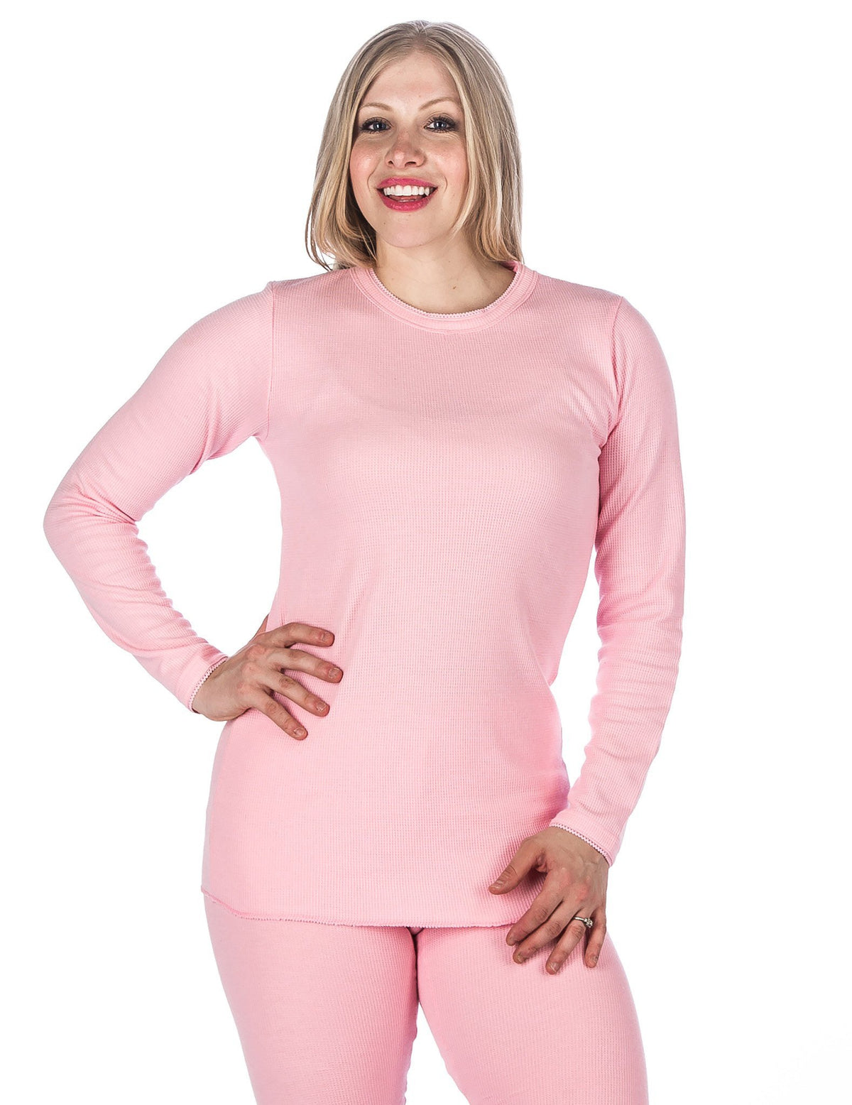 Women's Classic Waffle Knit Thermal Crew Top - Pink