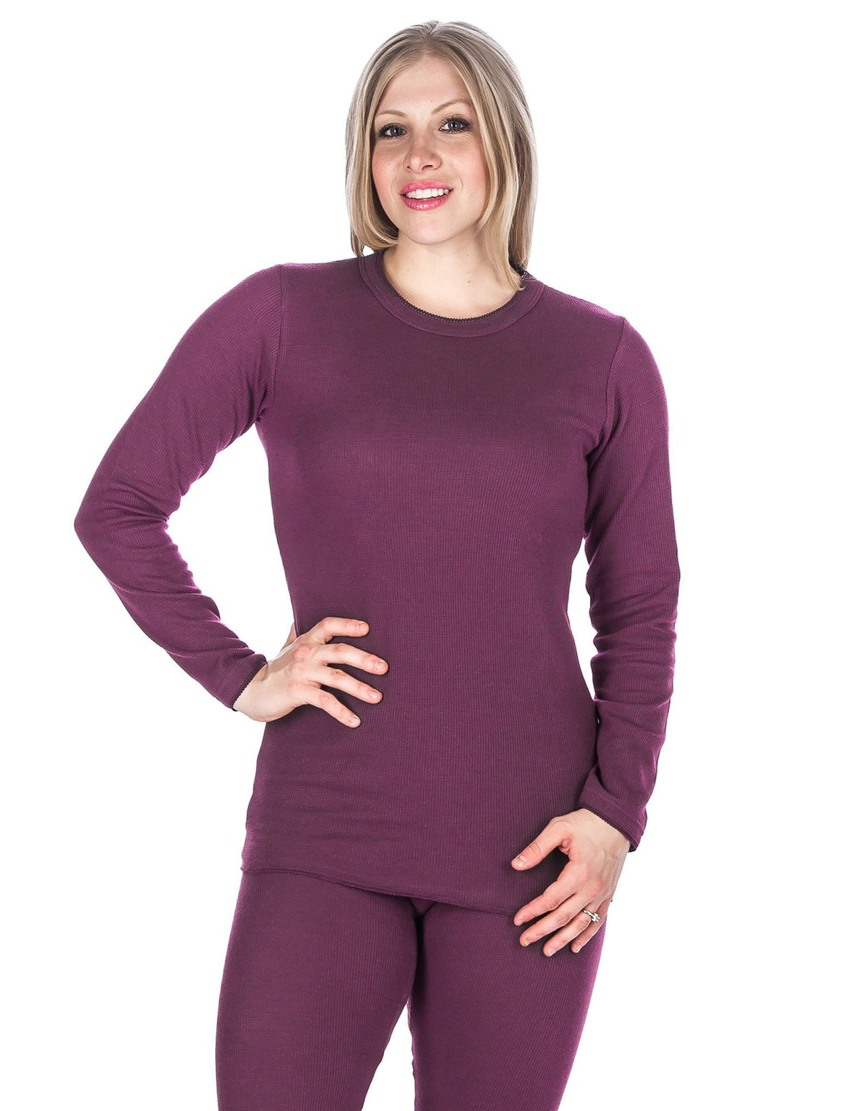 Women's Classic Waffle Knit Thermal Crew Top - Purple