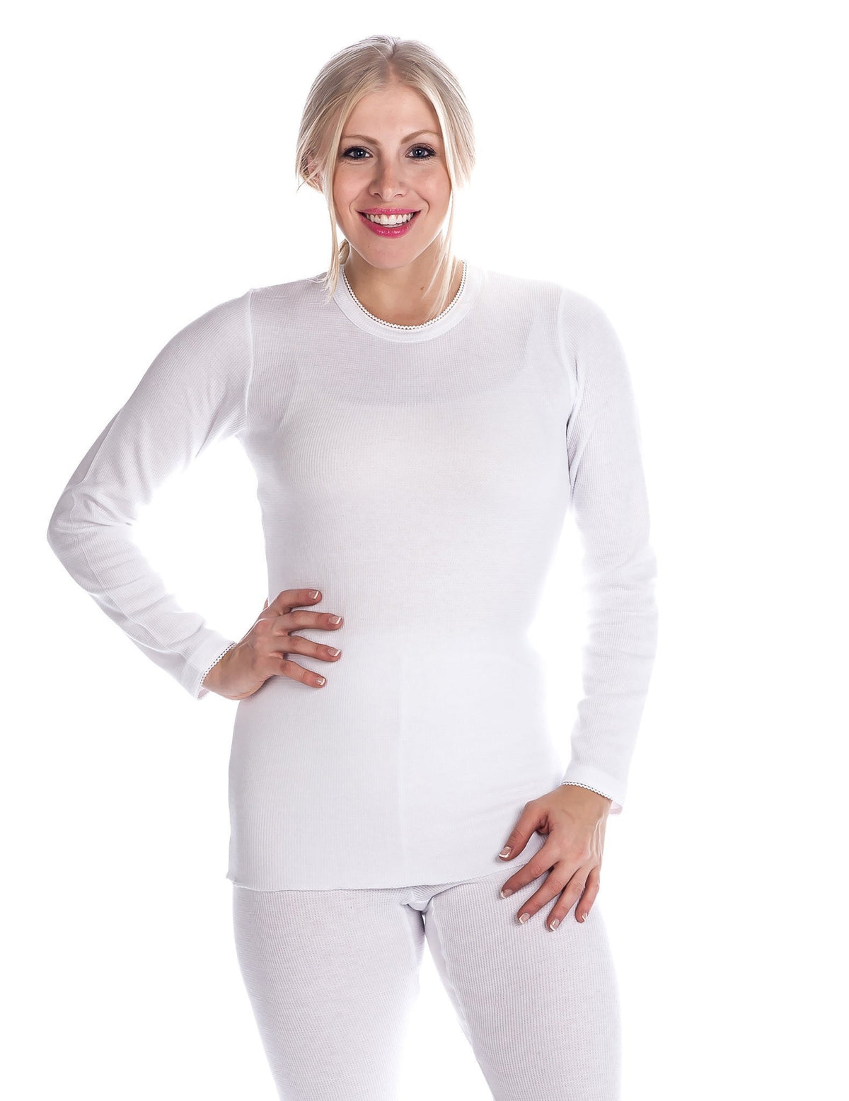Women's Extreme Cold Waffle Knit Thermal Crew Top - White