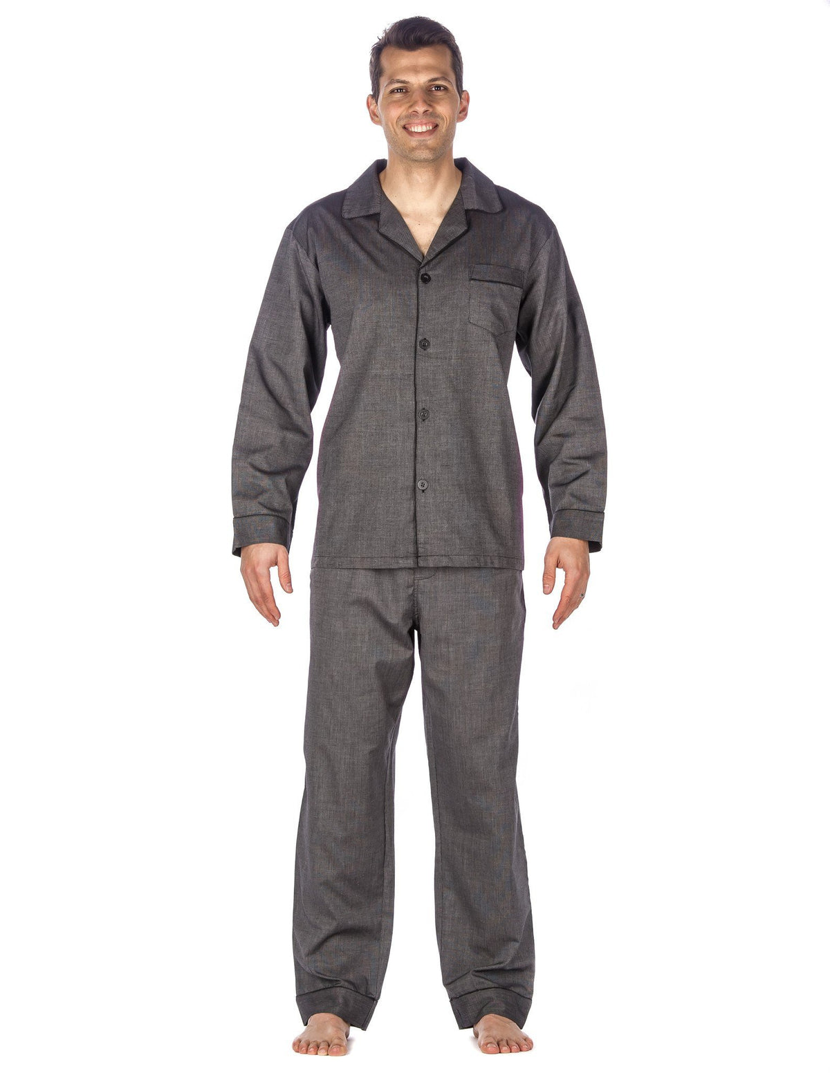 Mens Premium 100% Cotton Woven Pajama Sleepwear Set - Slate Black