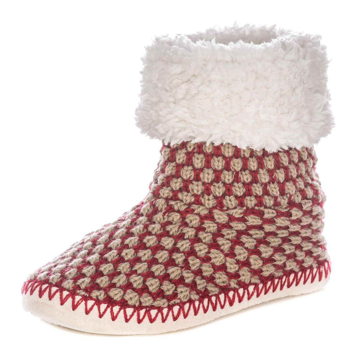 Women's Oxford Indoor Boot Slippers - Burgundy/Taupe