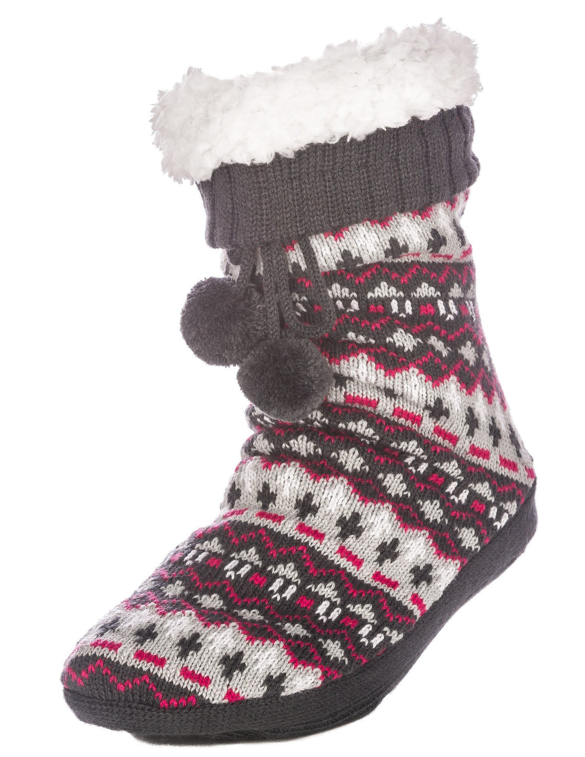 Women's Arctic Tall Slipper Socks - Grey/Pink