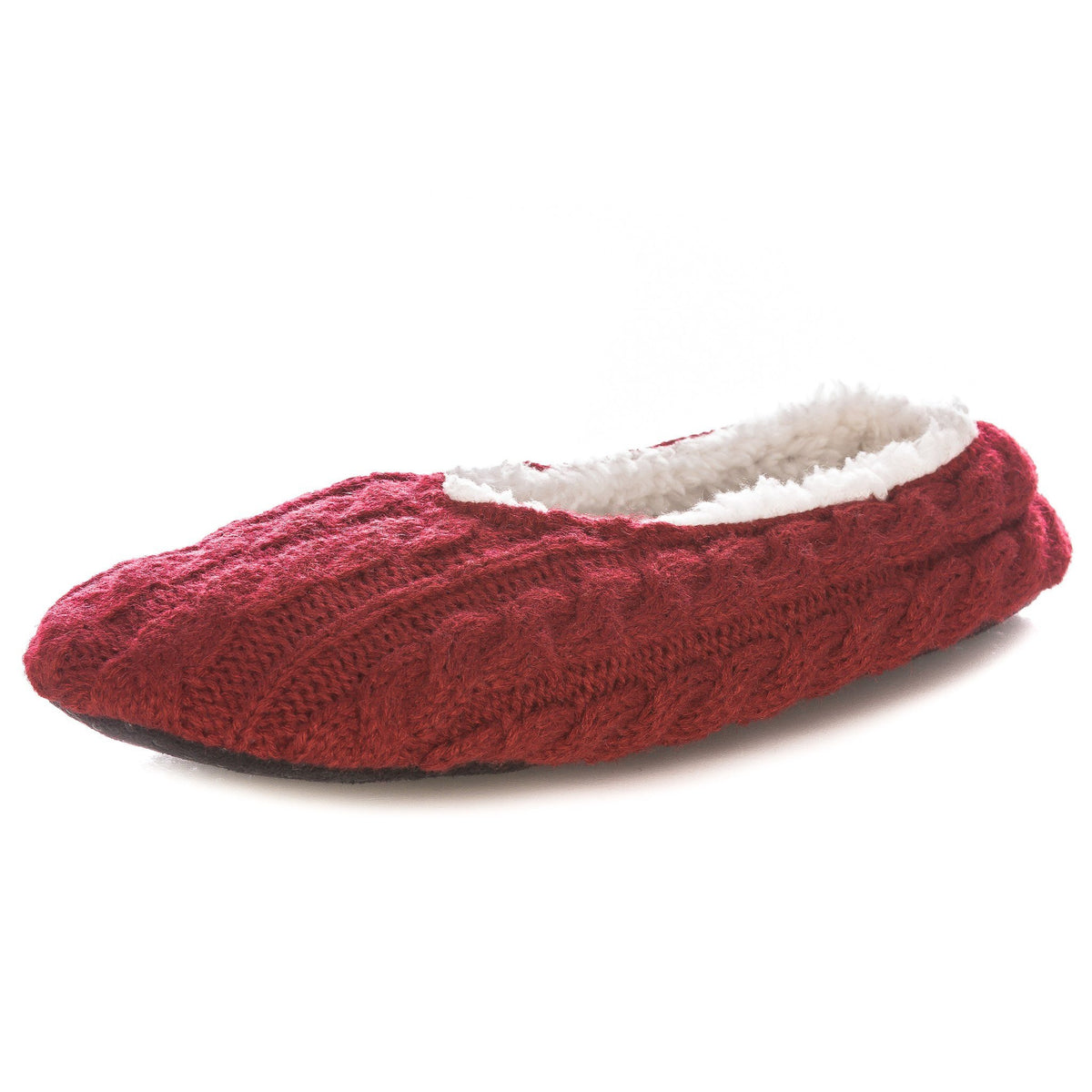 Women's Cable Knit Indoor Ballet Slippers - Burgundy