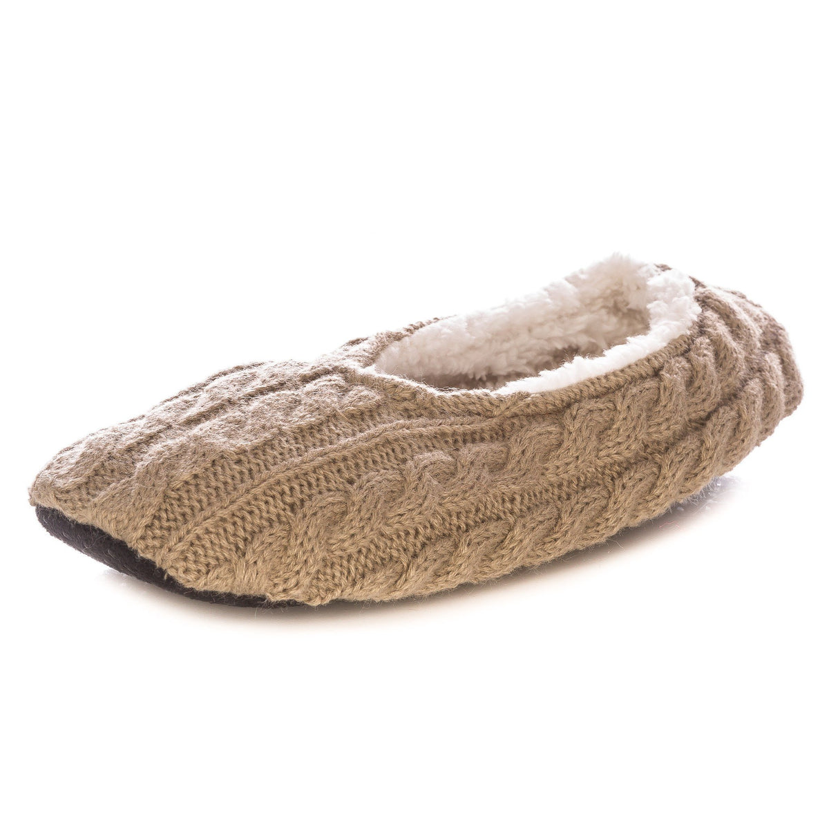 Women's Cable Knit Indoor Ballet Slippers - Taupe