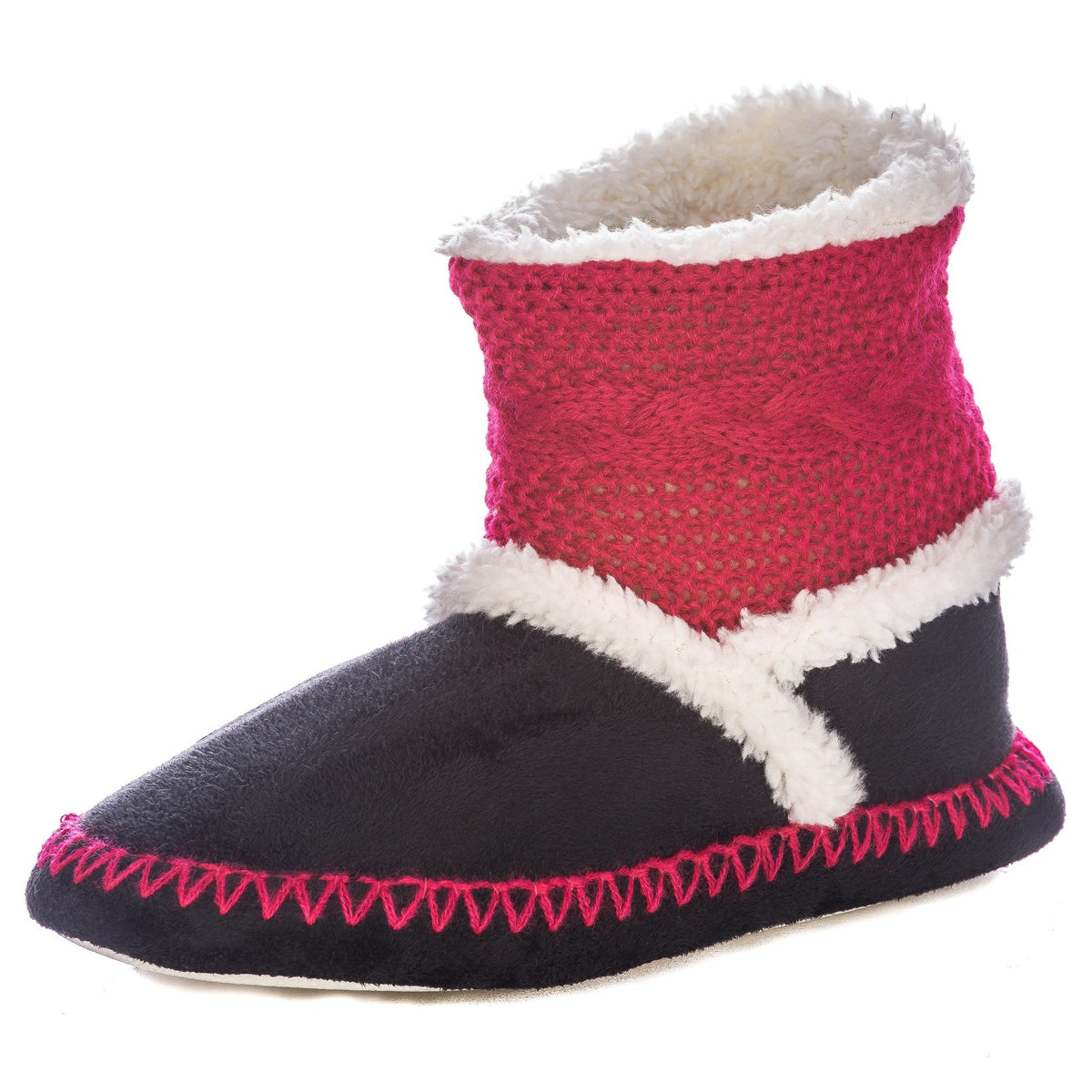 Women's Eskimo Indoor Short Boot Slippers - Fuschia/Black