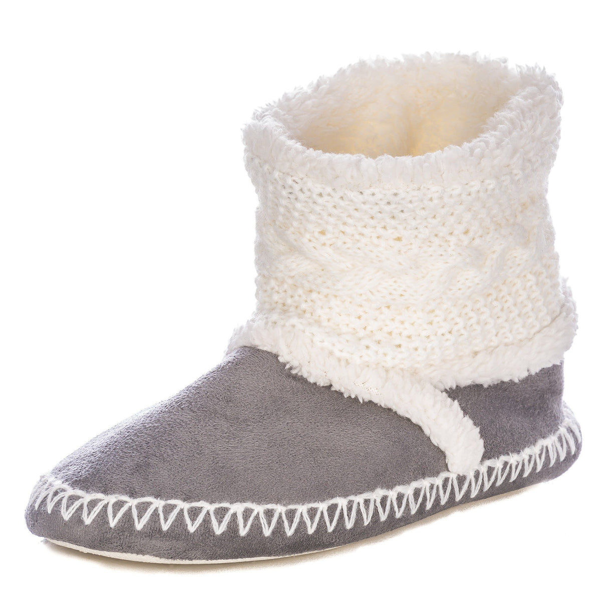 Women's Eskimo Indoor Short Boot Slippers - Ivory/Grey