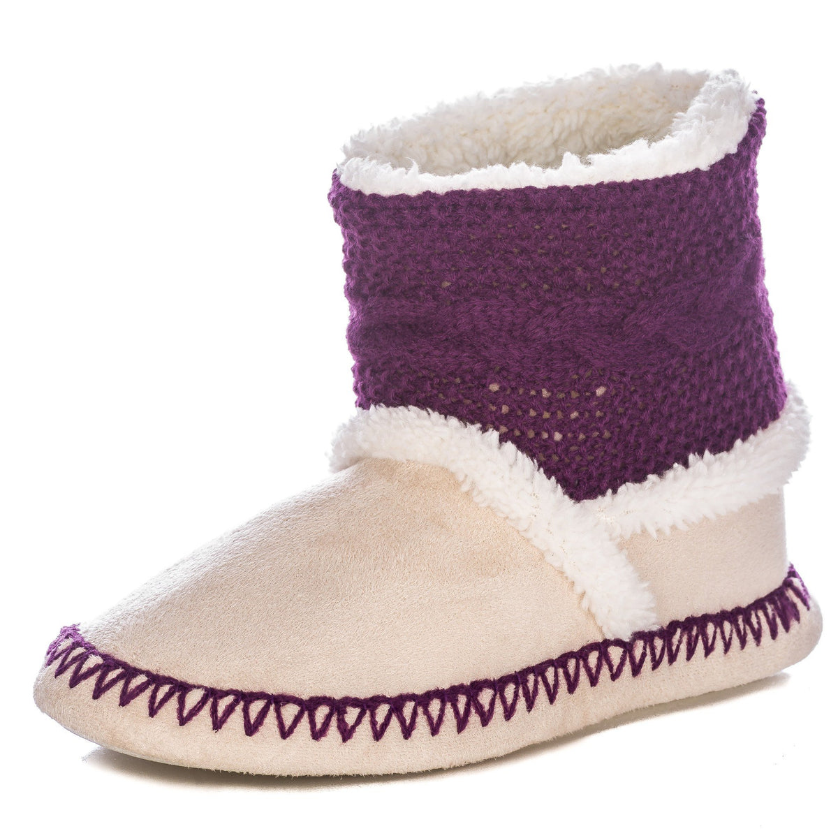 Women's Eskimo Indoor Short Boot Slippers - Purple/Beige