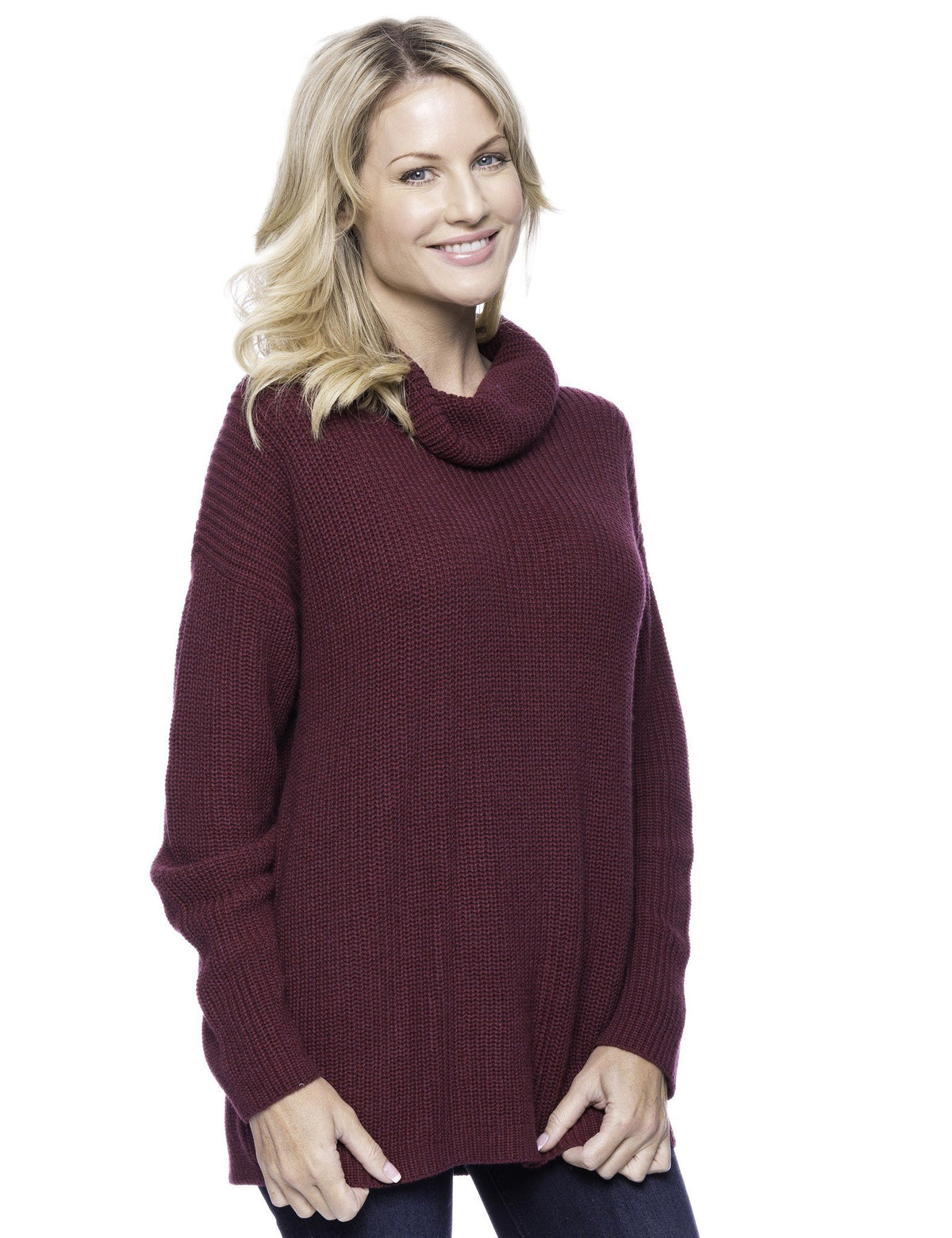 Women's Cashmere Blend Cowl Neck Sweater - Bordeaux