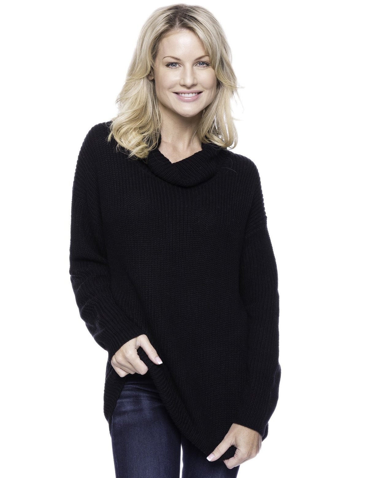 Women's Cashmere Blend Cowl Neck Sweater - Black