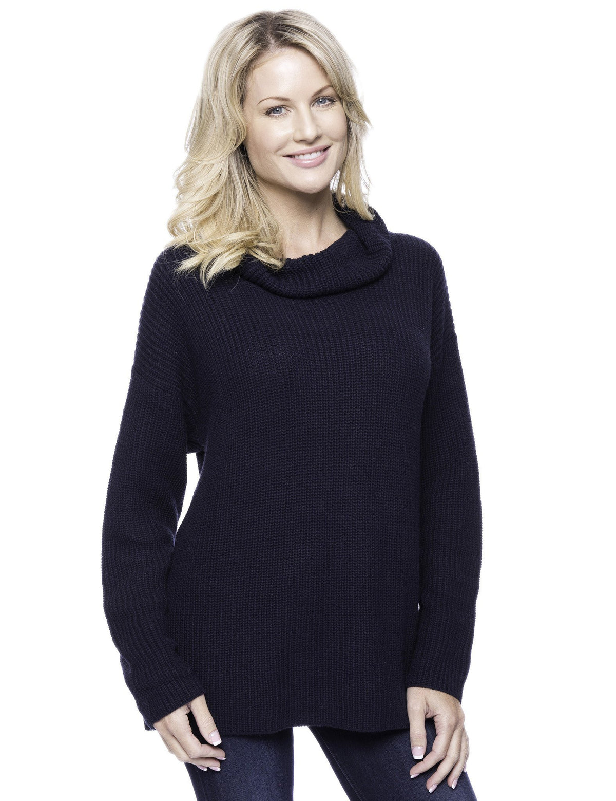 Women's Cashmere Blend Cowl Neck Sweater - Navy
